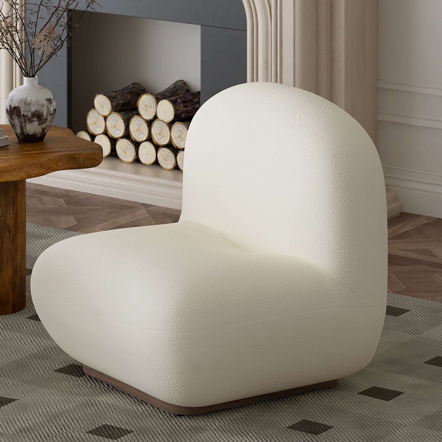 Zilano Accent Chair in Ivory Boucle- front view