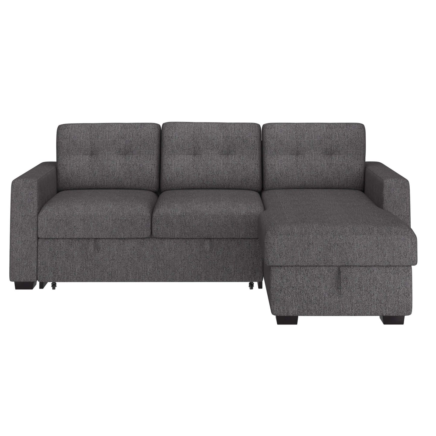 Tyson 93" Sectional Sofa w/Bed & Storage in Charcoal- front view with white background