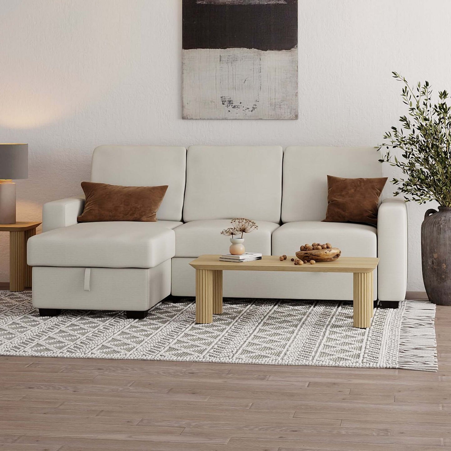 Alfonso 93.25" Sofa w/Bed & Storage in Beige Performance Fabric- front view