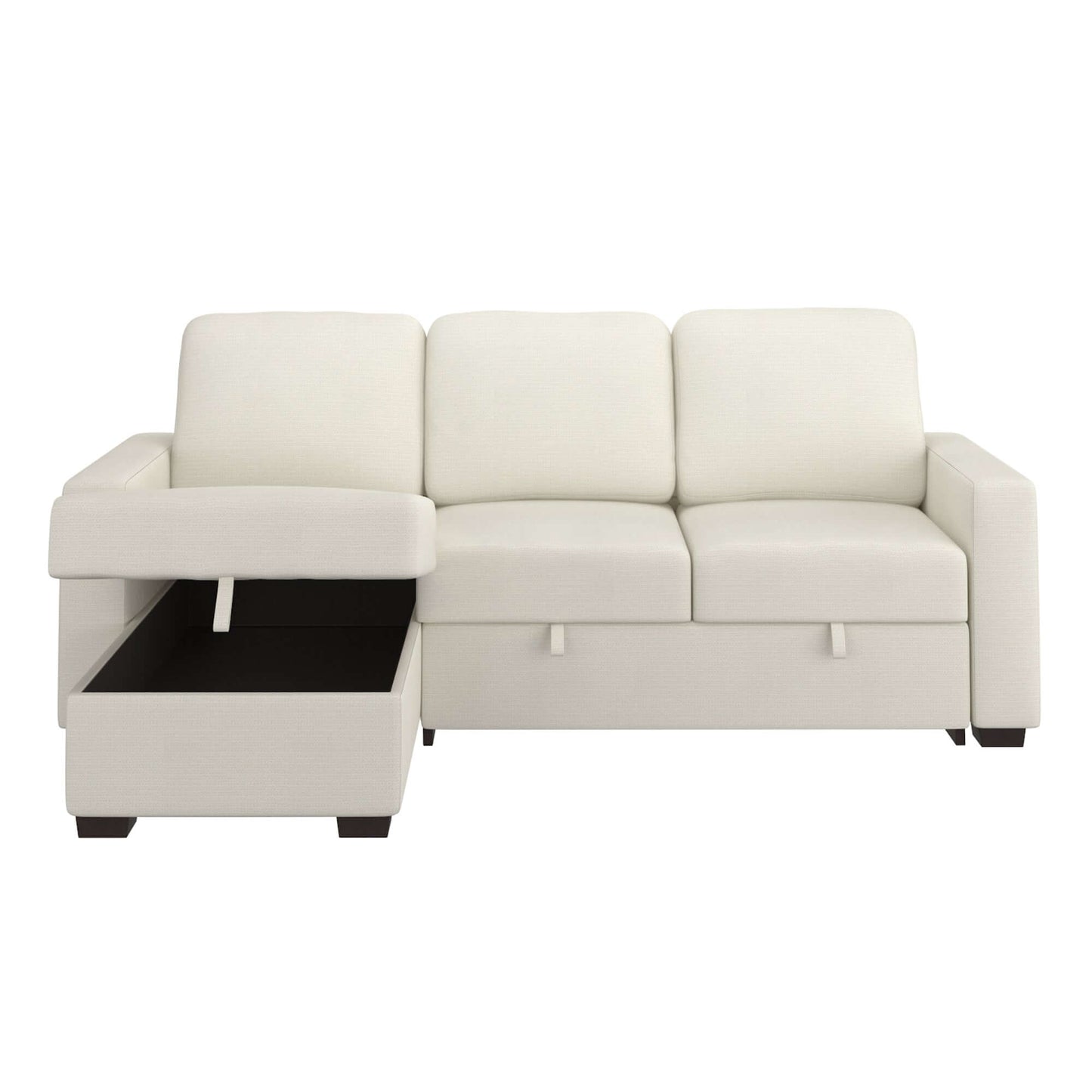 Alfonso 93.25" Sofa w/Bed & Storage in Beige Performance Fabric- open front view