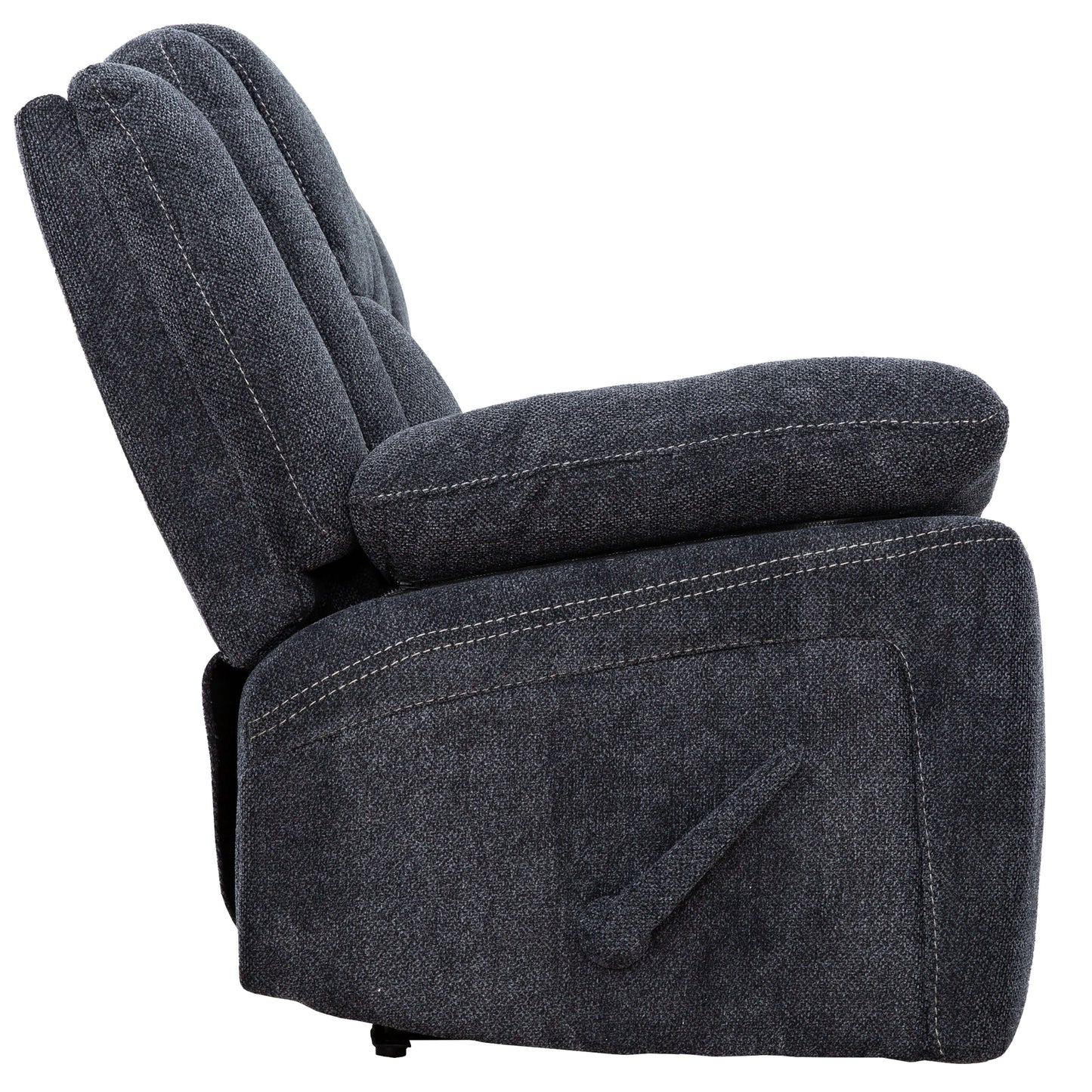 Anakin 80 in. Dark Grey Fabric Reclining Sofa with Lever-side view