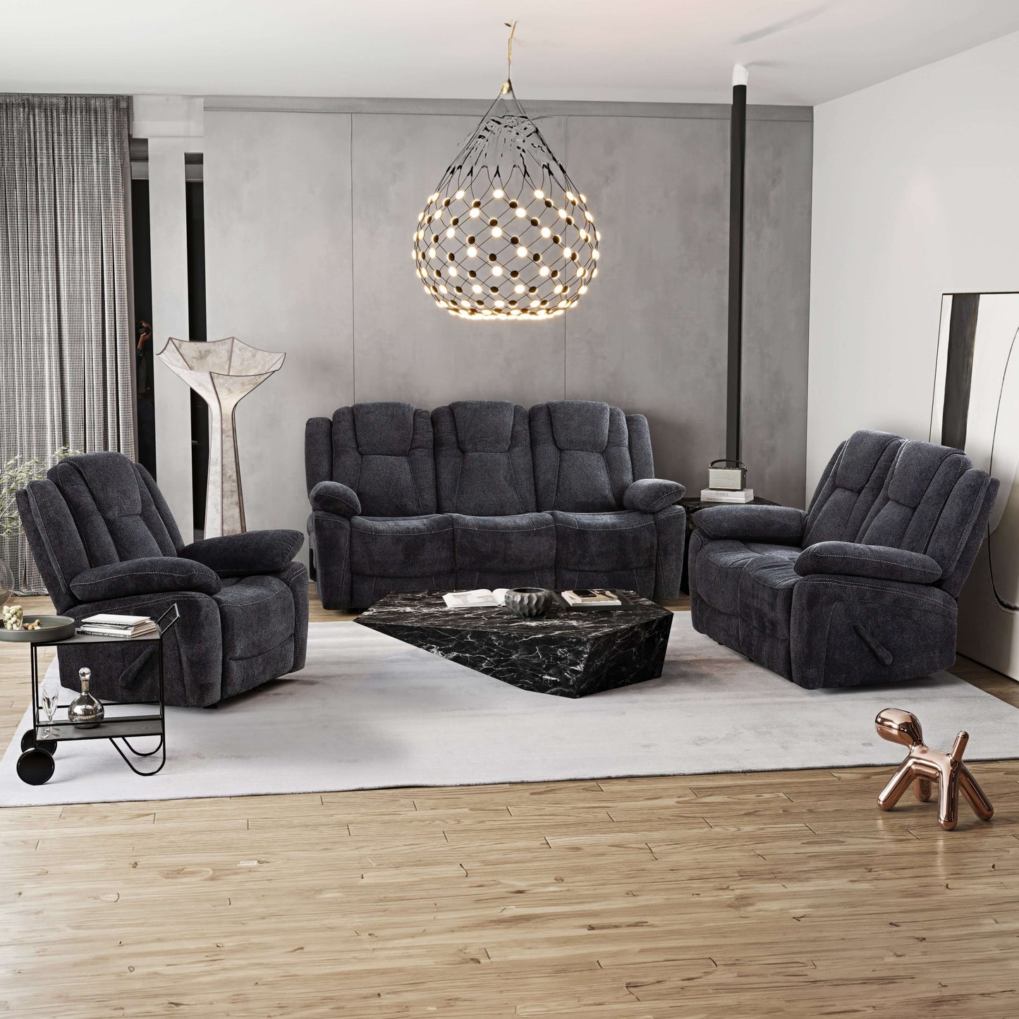 SMS Anakin 59 in. Dark Grey Fabric Reclining Loveseat- front view