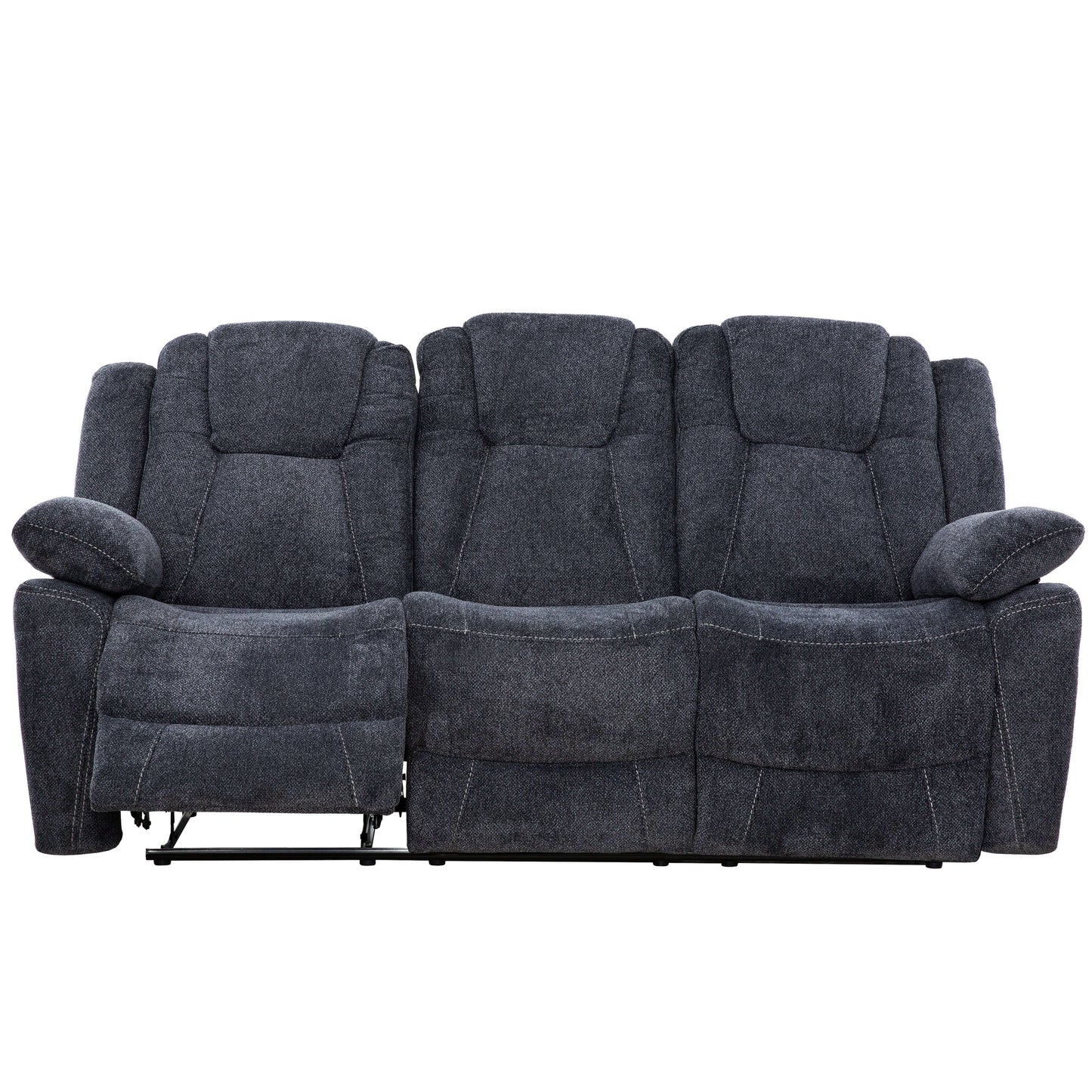 Anakin 80 in. Dark Grey Fabric Reclining Sofa with Lever- open front view