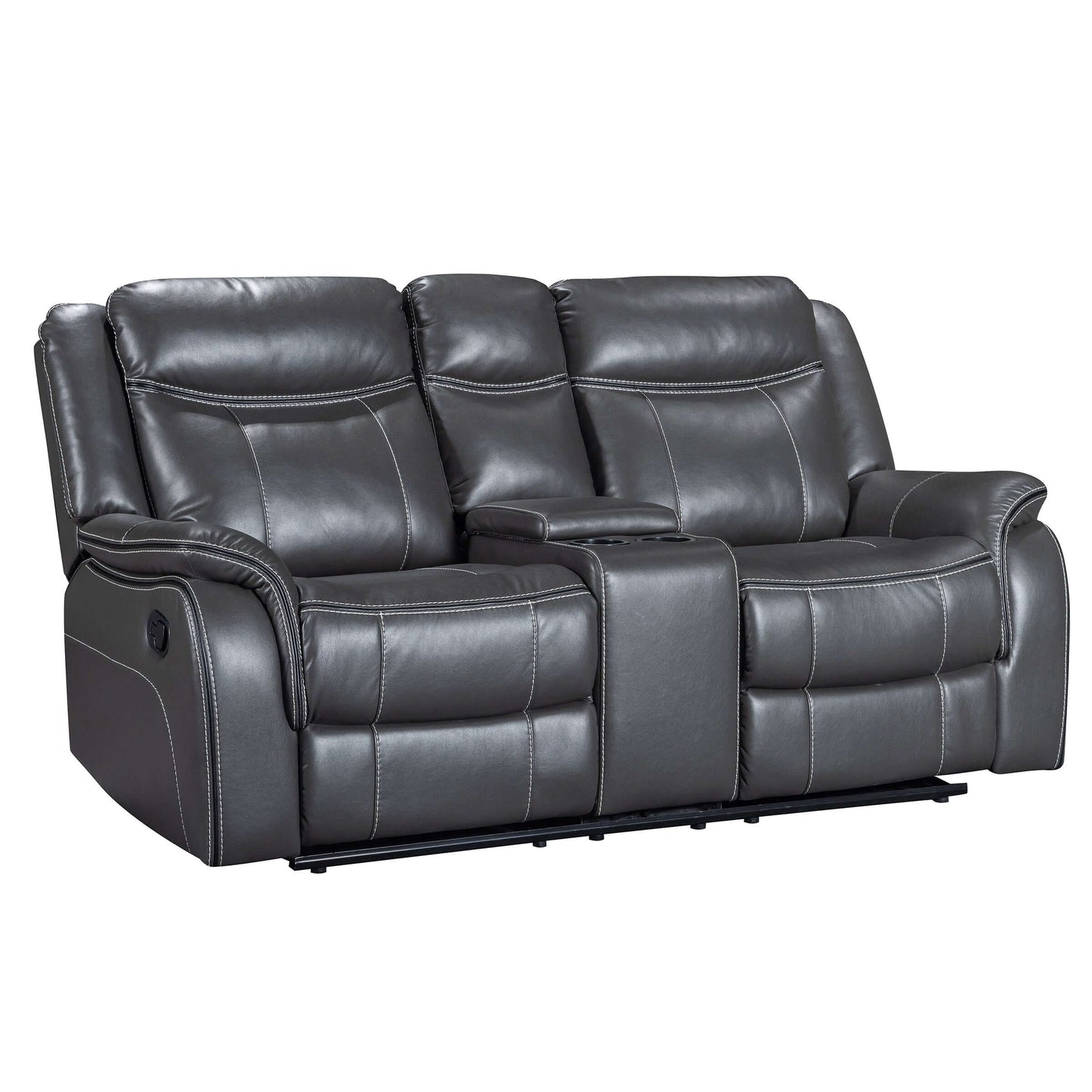 Declan 75 in. Reclining Loveseat with Cupholder Console- front and side view