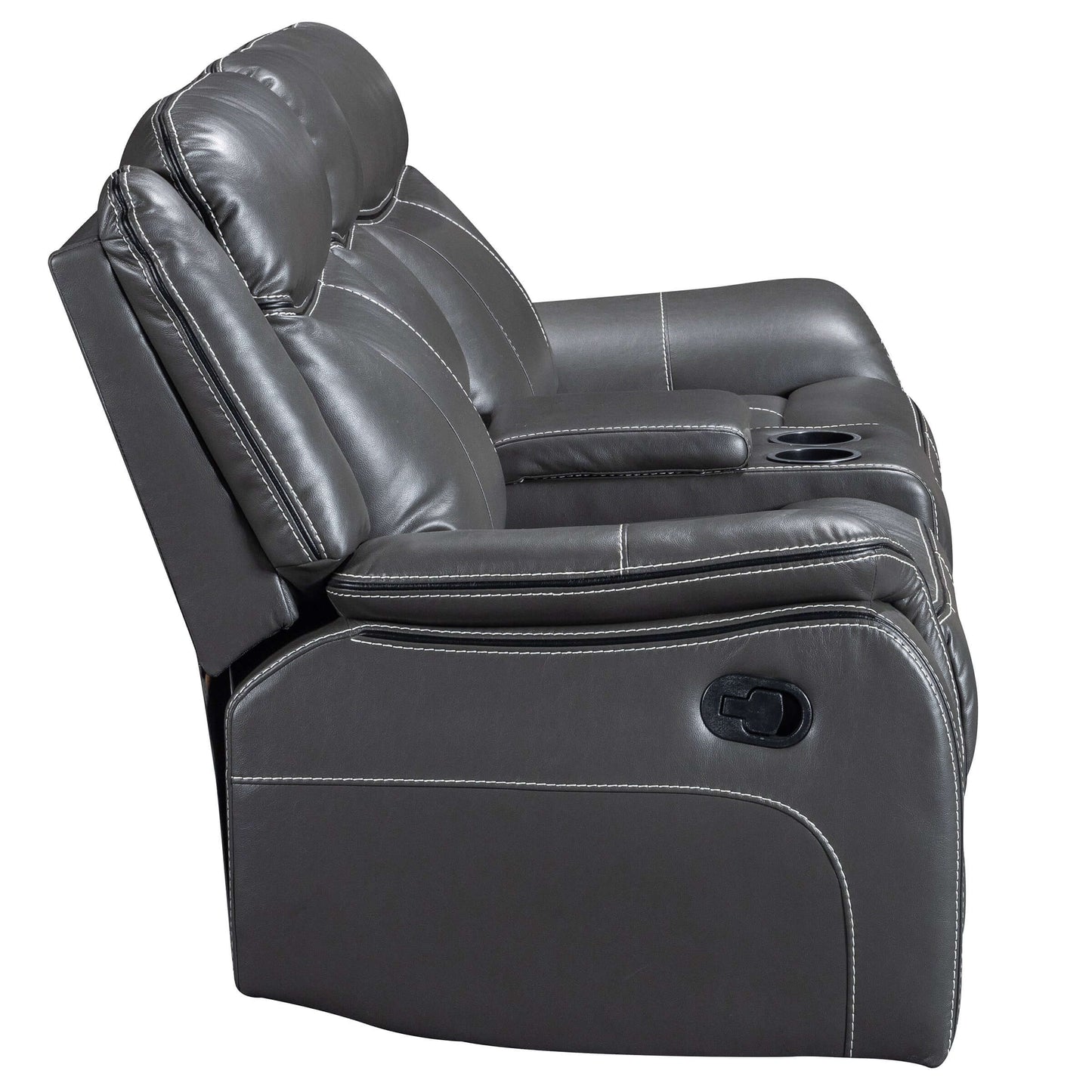 Declan 75 in. Reclining Loveseat with Cupholder Console- side view