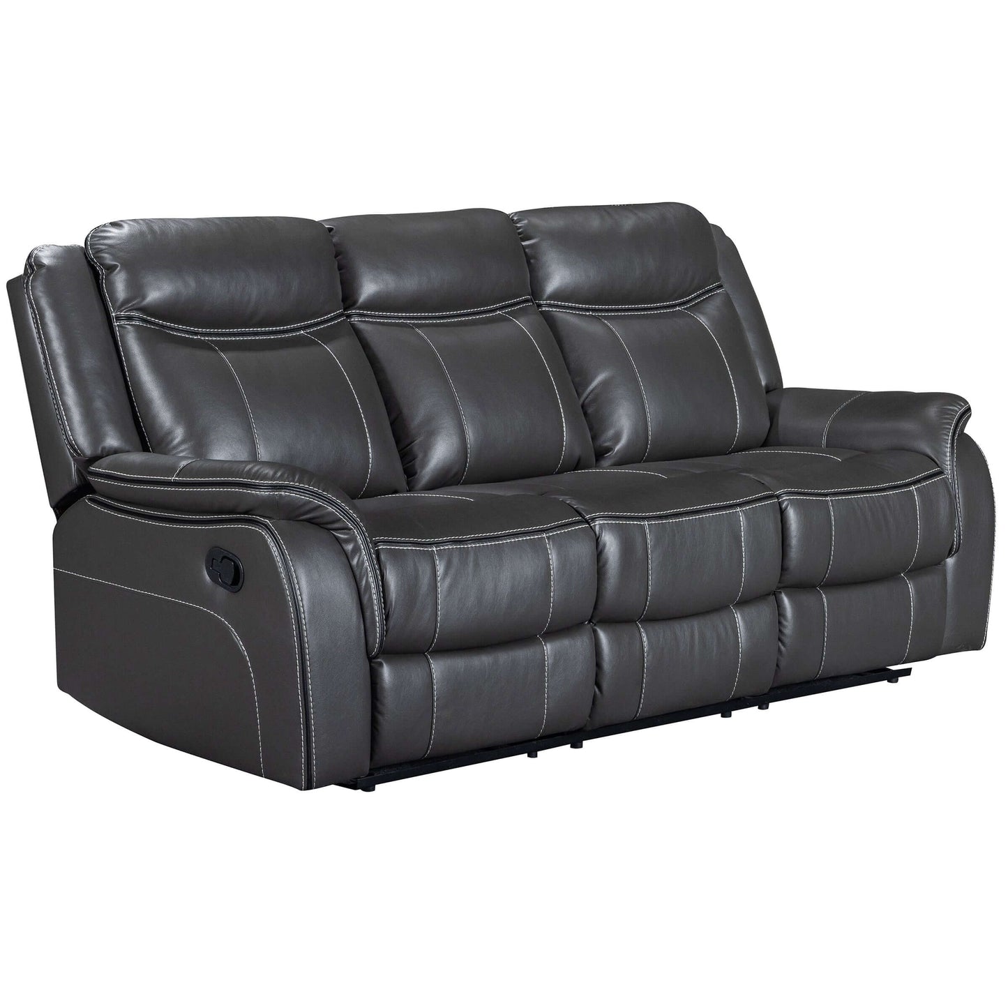 Declan 85 in. Dark Grey Motion Sofa with Cupholder- front and side view
