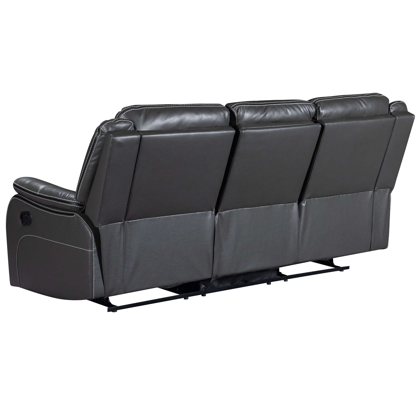 Declan 85 in. Dark Grey Motion Sofa with Cupholder- back and side view
