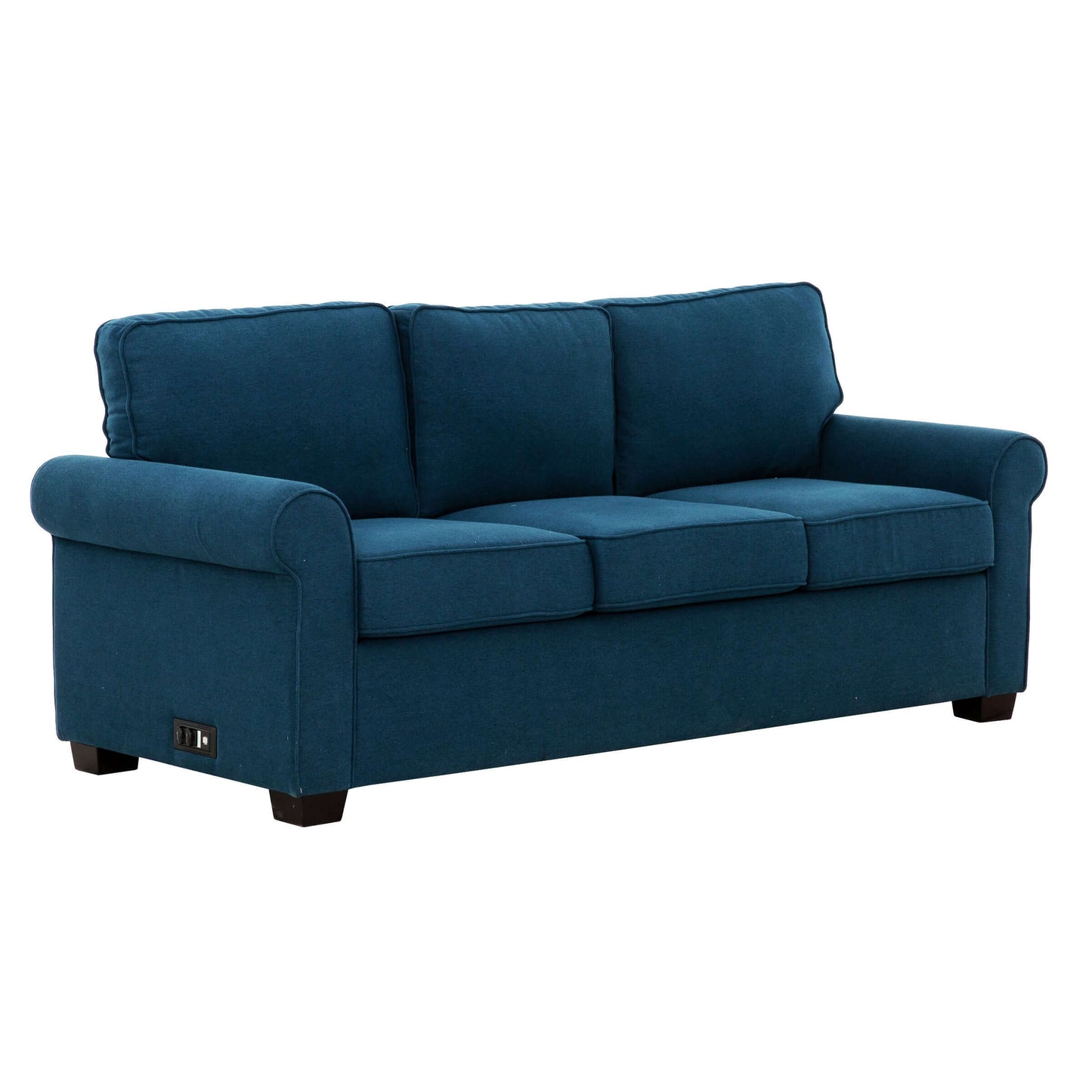 Marisol 80 in. Queen Sleeper Sofa with USBs/Outlets- front and side view with white background