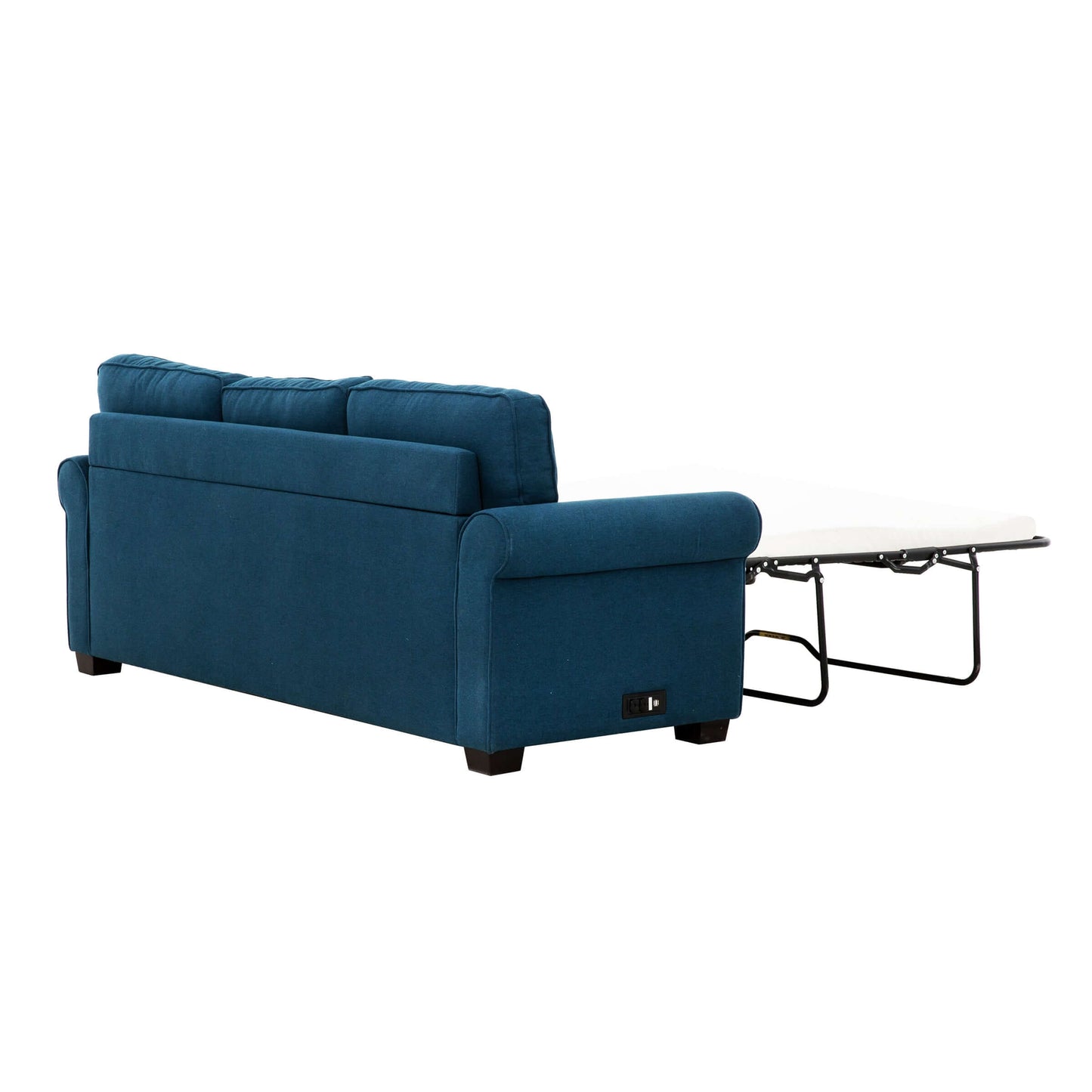 Marisol 80 in. Queen Sleeper Sofa with USBs/Outlets- back and side view converted