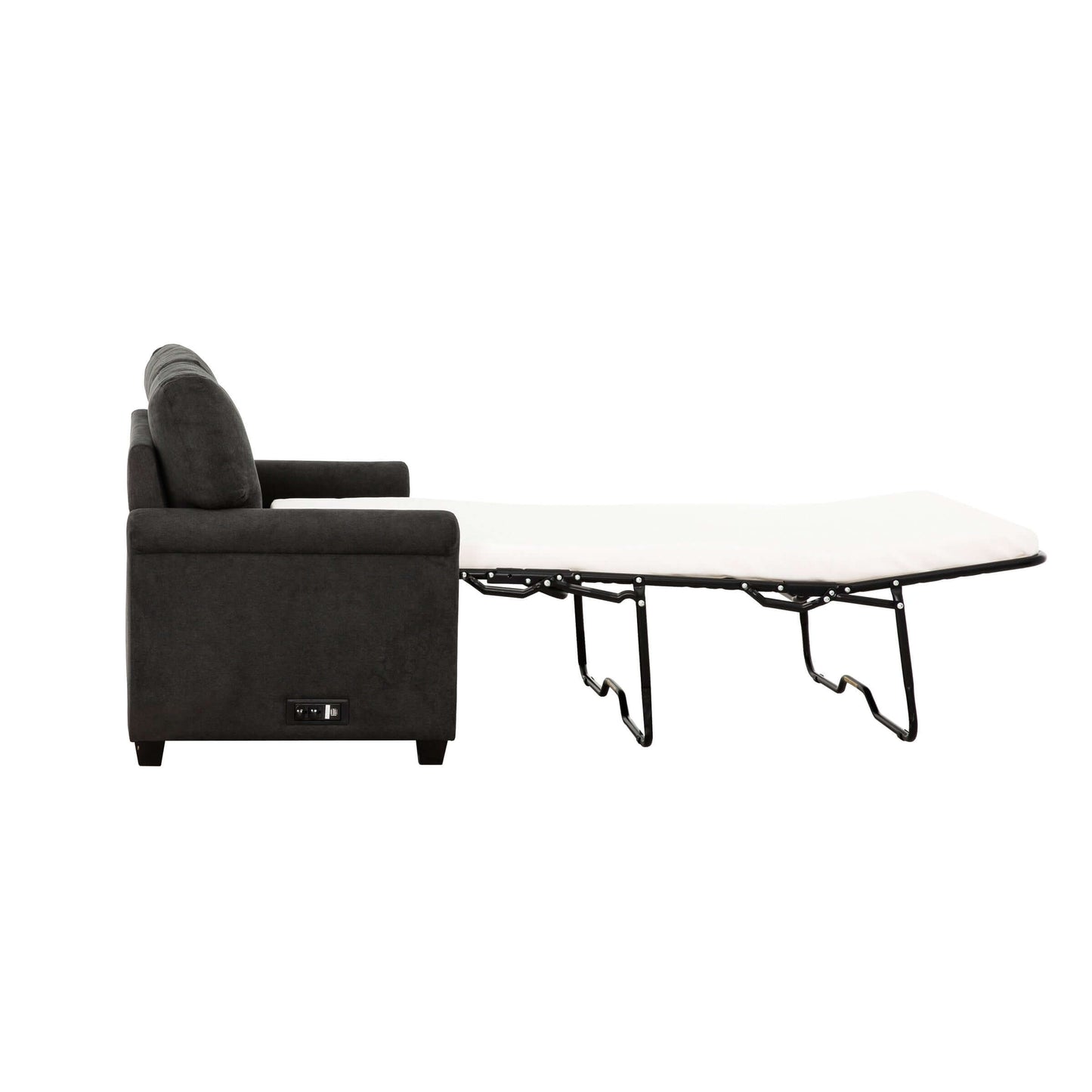 Kensington 54 in. Convertible Twin Sleeper Sofa with USB Ports- side view converted