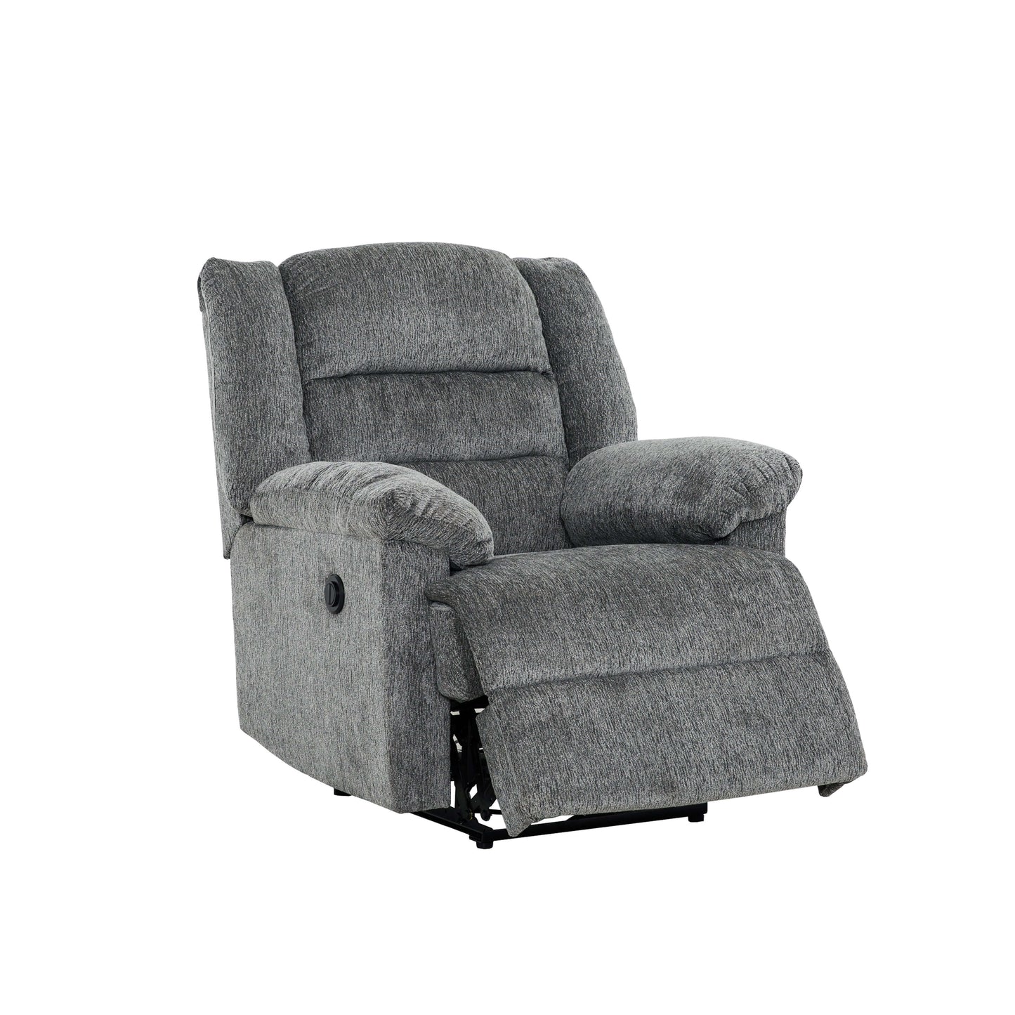 Connor 35 in. Upholstered Power Recliner Chair with Padded Arms- front and side view lifted leg rest