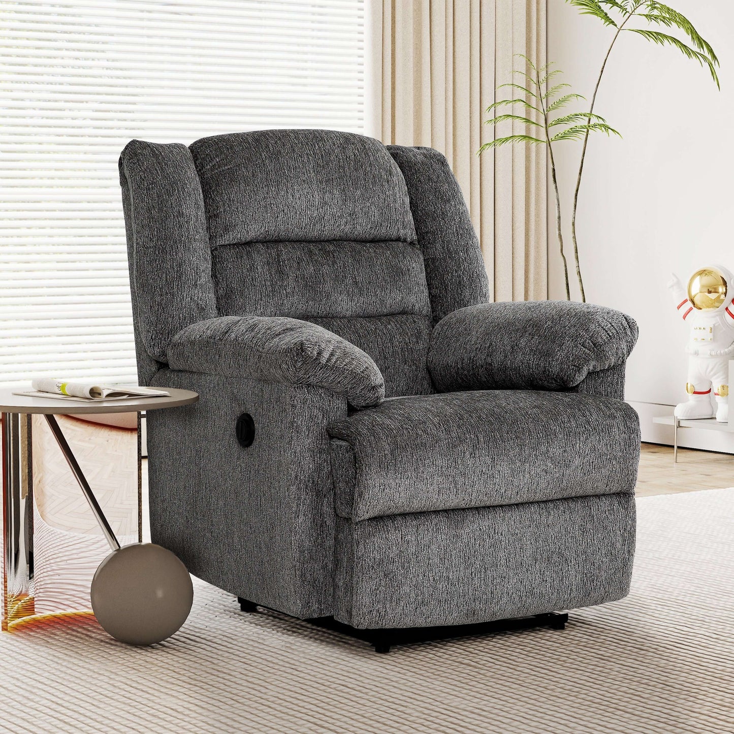 Connor 35 in. Upholstered Power Recliner Chair with Padded Arms- zoomed in side view