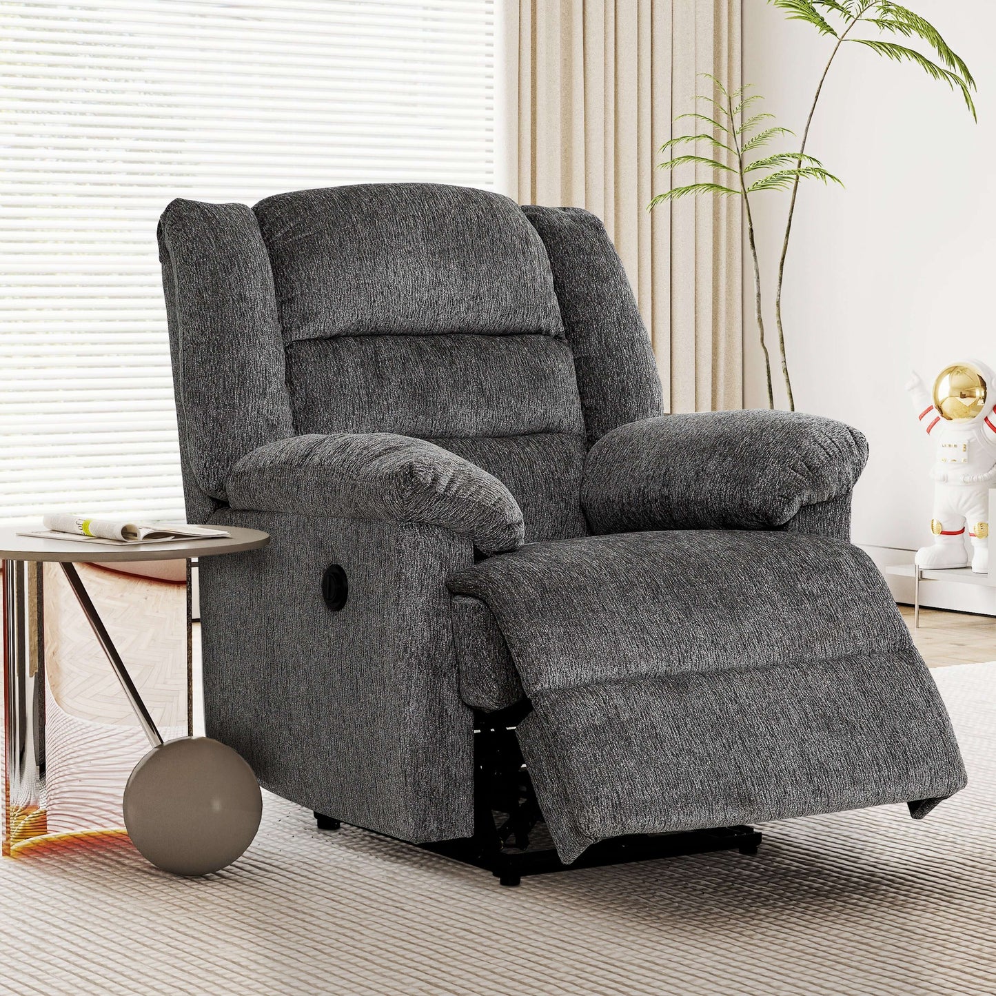 Connor 35 in. Upholstered Power Recliner Chair with Padded Arms- side view lifted leg rest