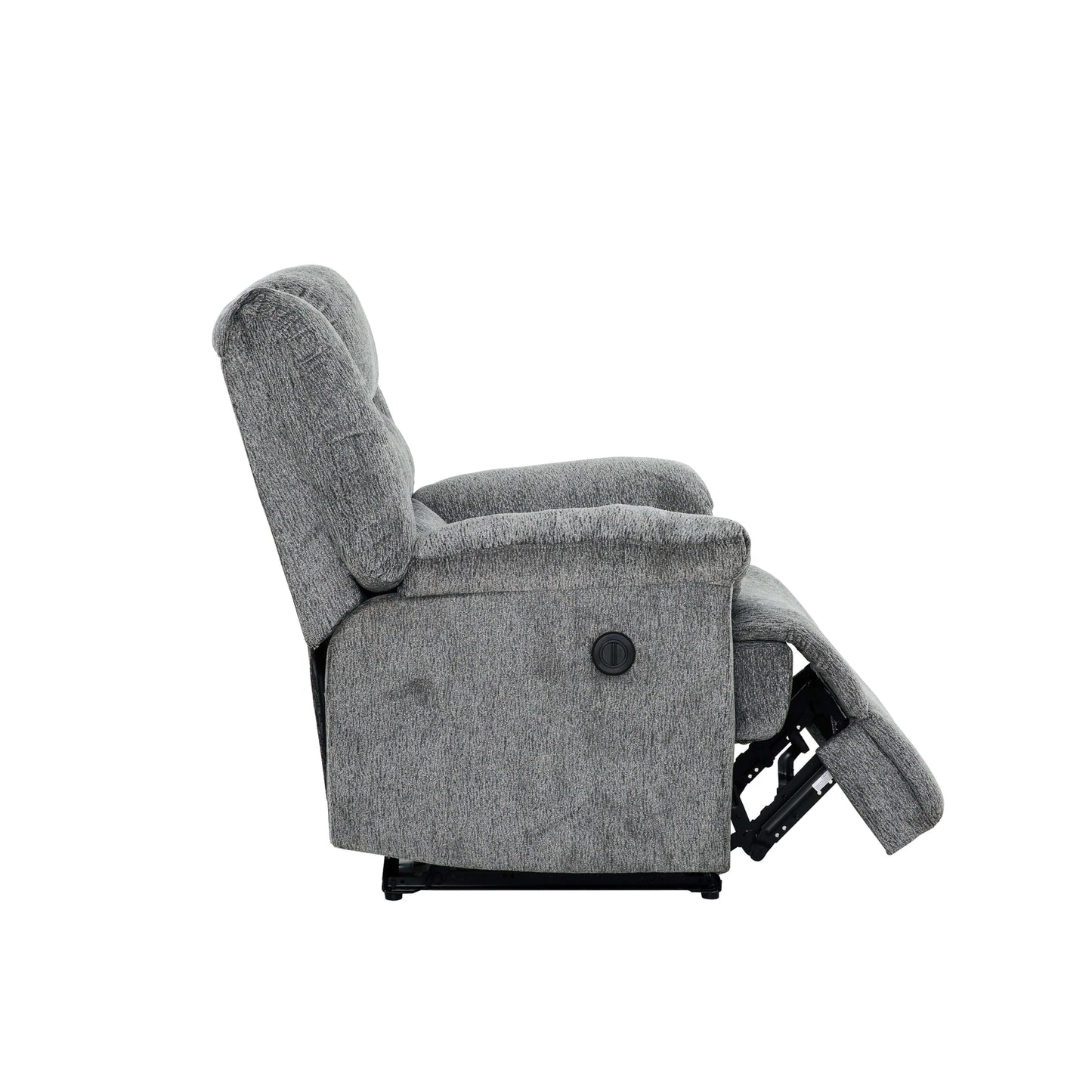 Connor 35 in. Upholstered Power Recliner Chair with Padded Arms- side view with lifted leg rest