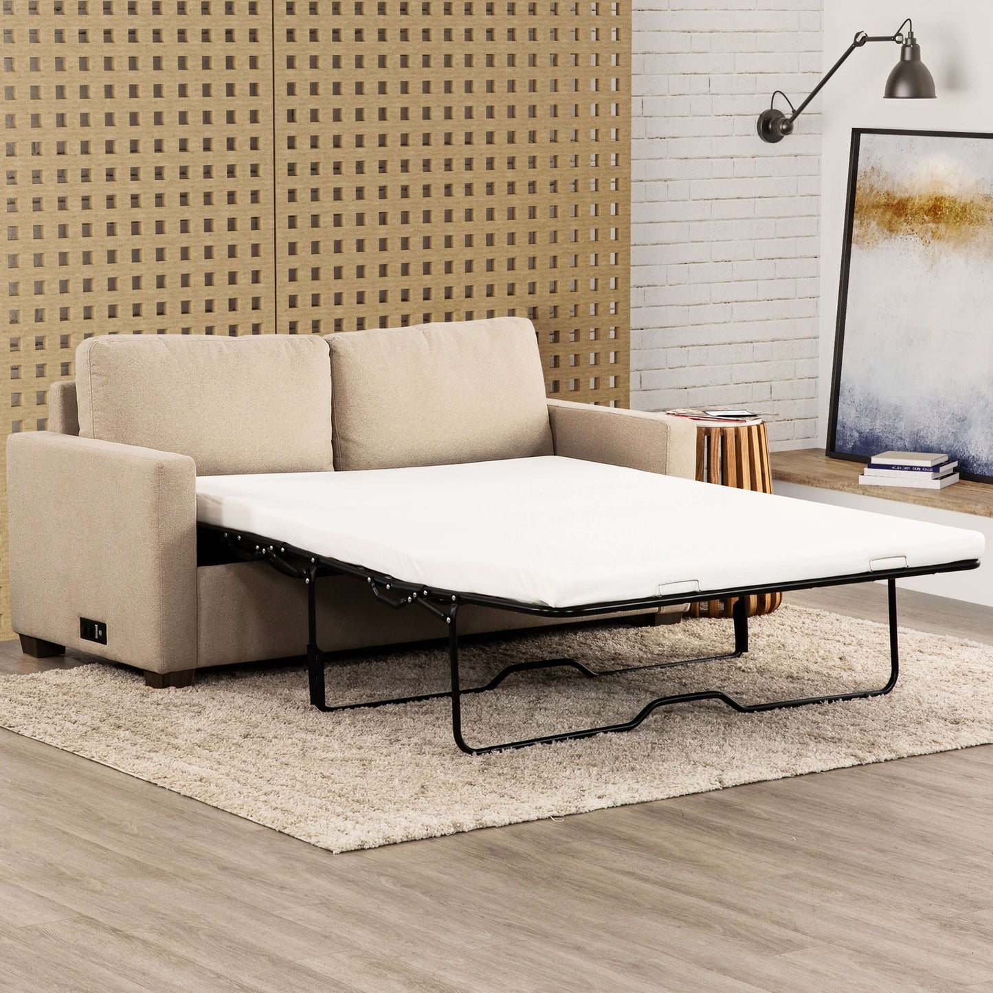 Reign 73 in. Convertible Full Sleeper Sofa with USB Port- front view converted