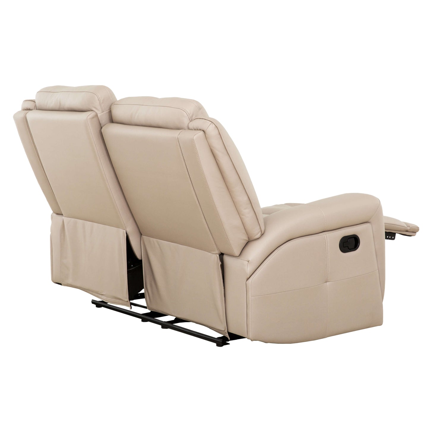 Mattheo 57 in. Taupe Faux Leather Reclining Loveseat- back and side view