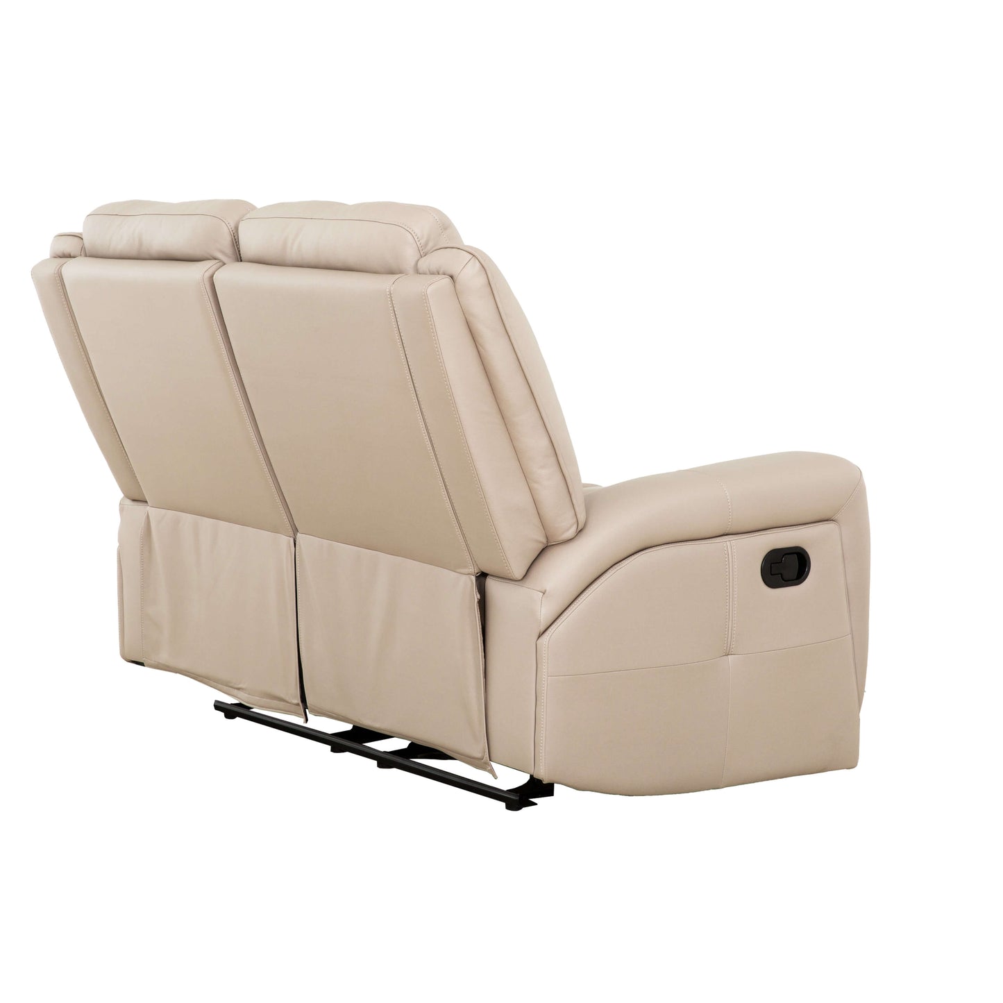 Mattheo 57 in. Taupe Faux Leather Reclining Loveseat- back and side view