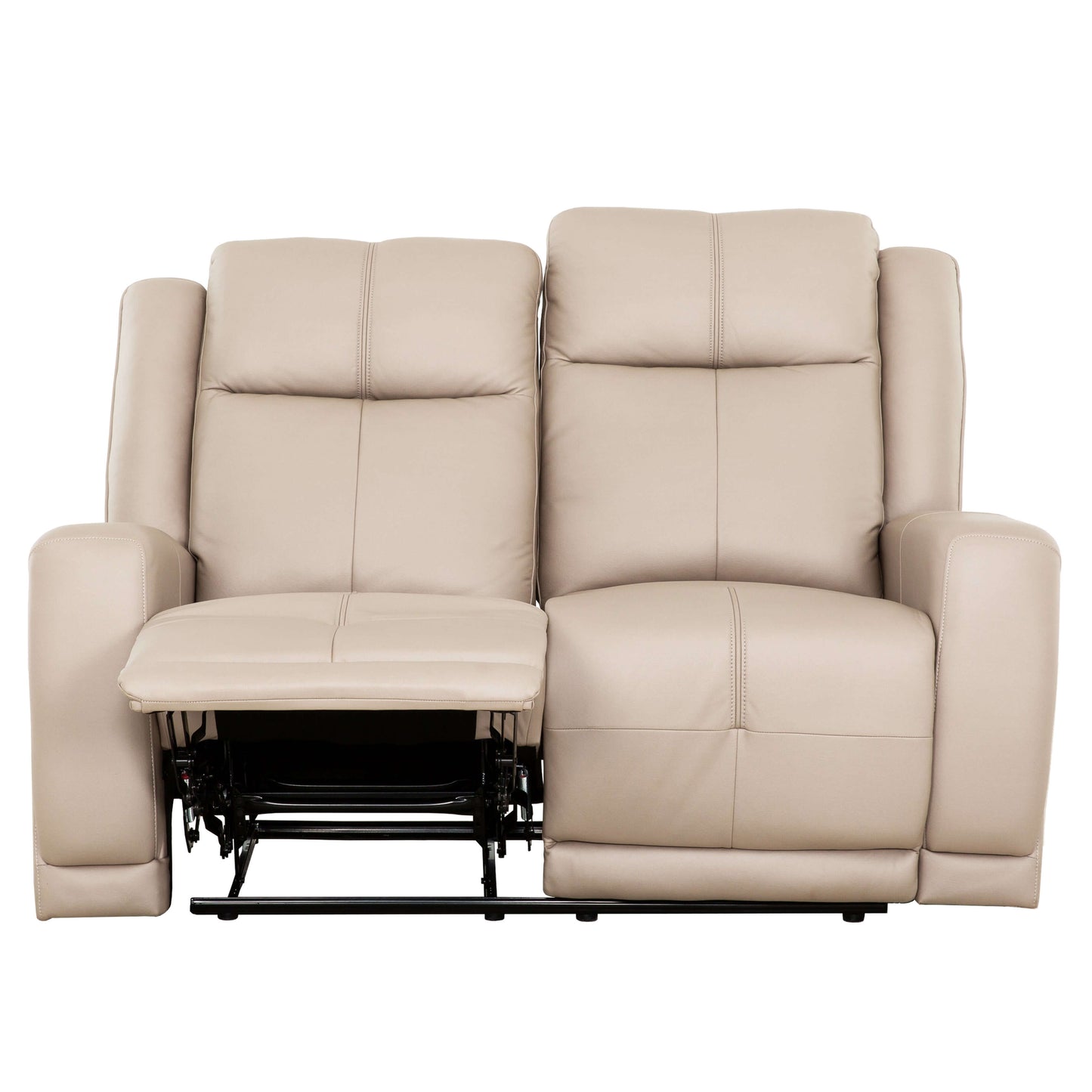Mattheo 57 in. Taupe Faux Leather Reclining Loveseat- open front view