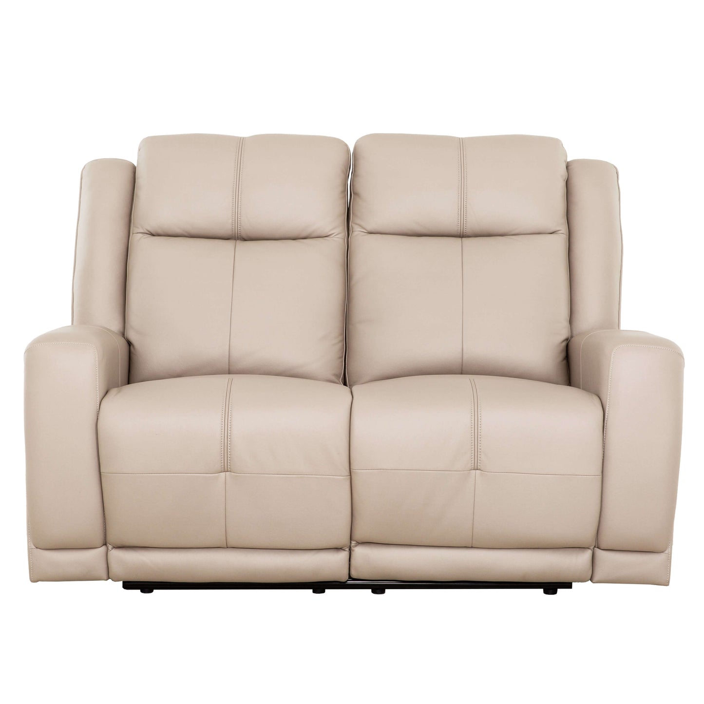 Mattheo 57 in. Taupe Faux Leather Reclining Loveseat- front view with white background