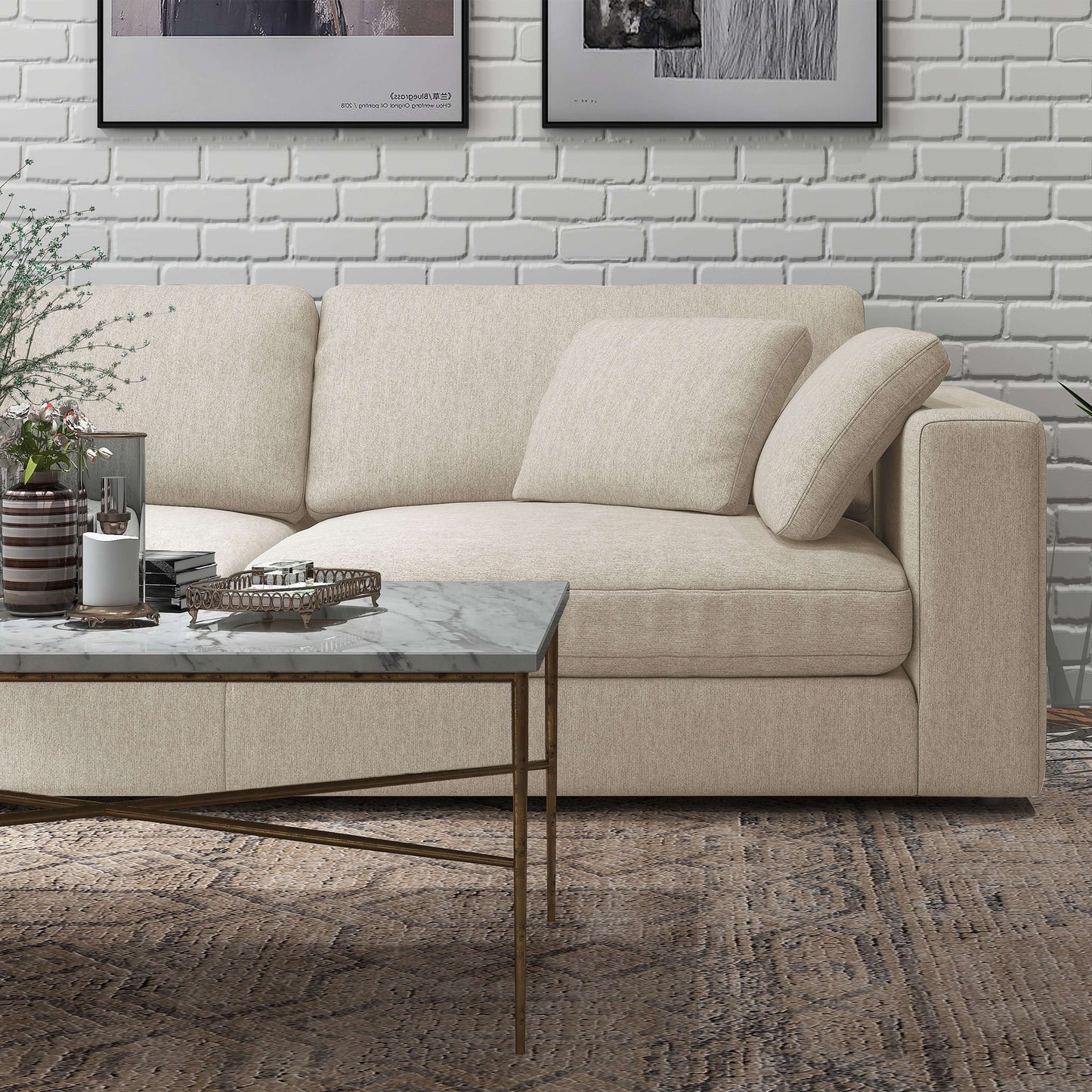 Joelle 128" 2-Piece Left-Facing Upholstered Sectional Sofa with Chaise- front ands side zoomed in view