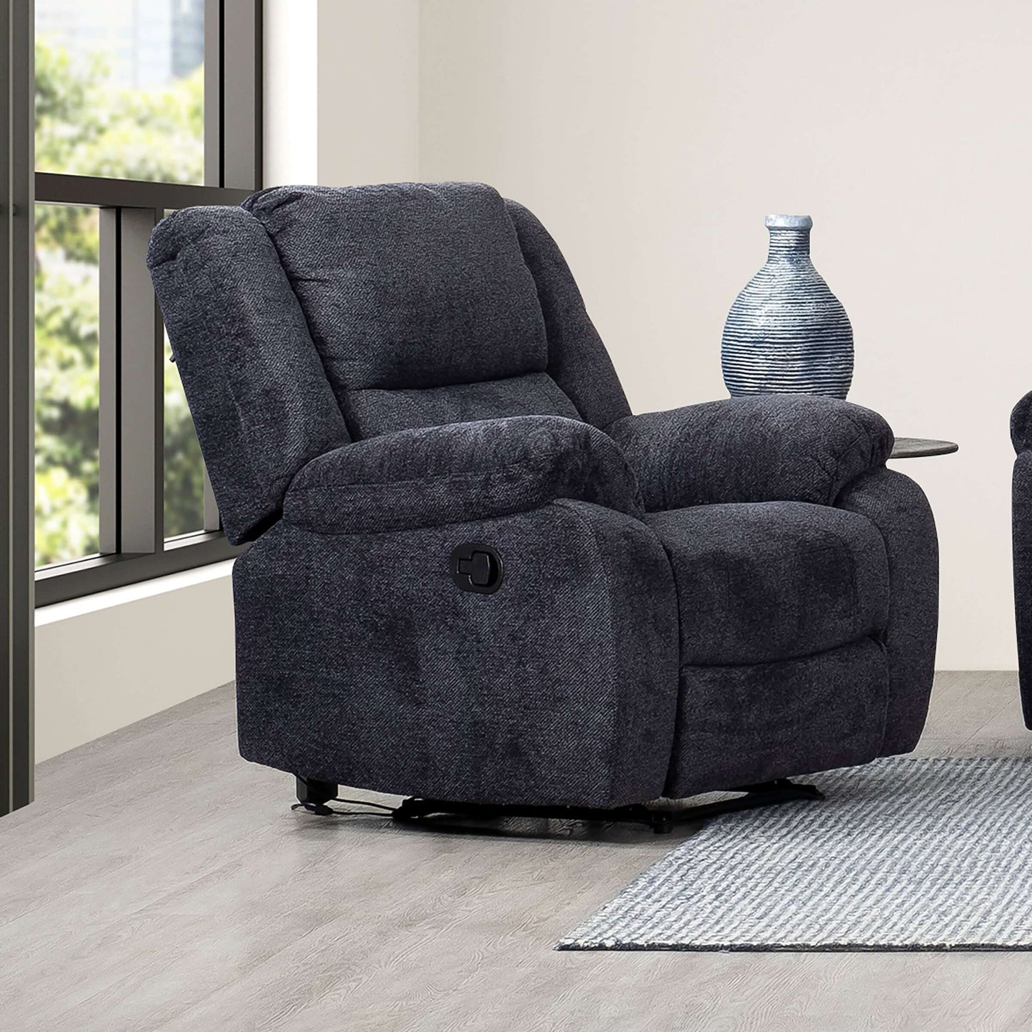 Arthur 40 in. Upholstered Manual Rocker Recliner- front and side view
