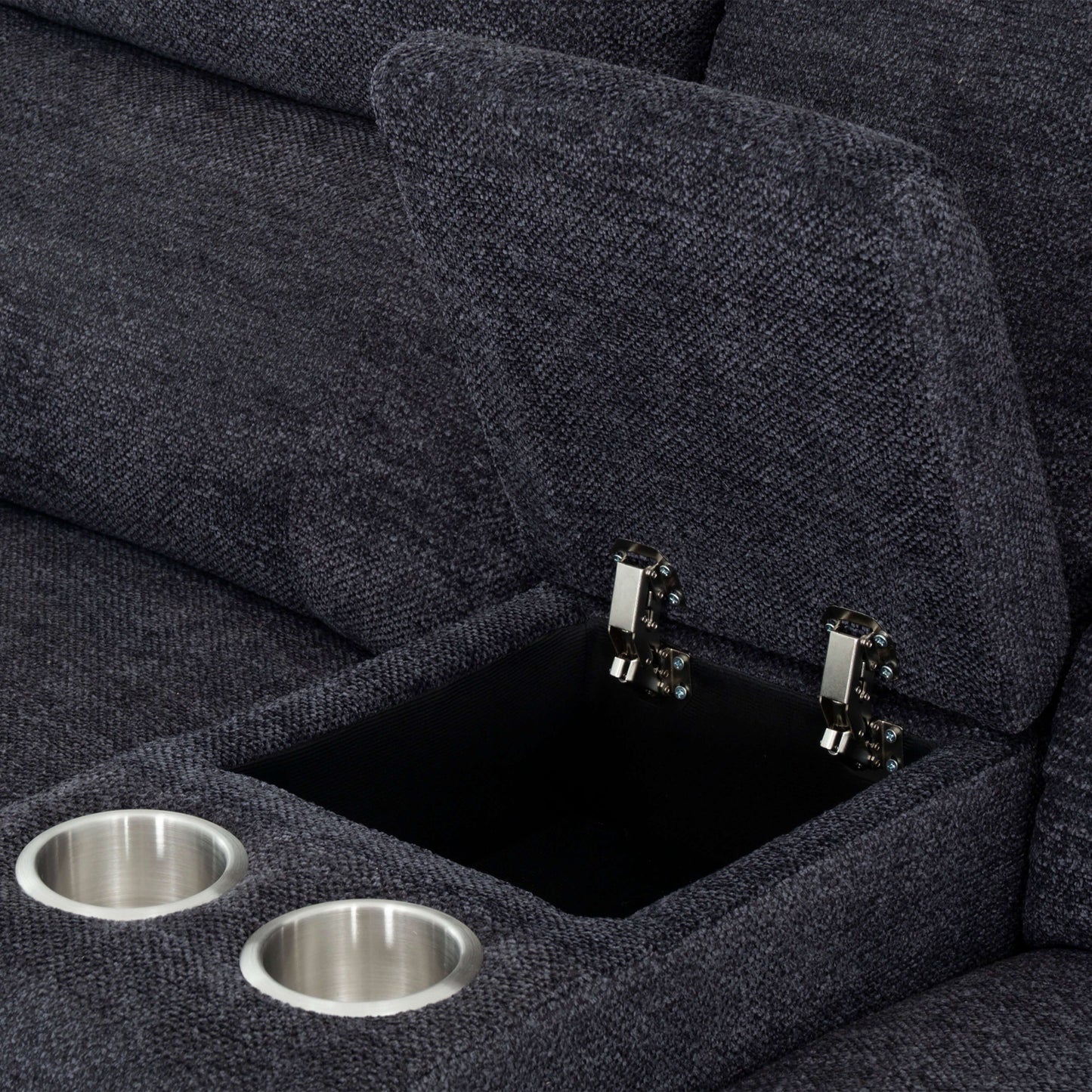 Arthur 76 in. Reclining Loveseat with Cupholder Console- cupholder view