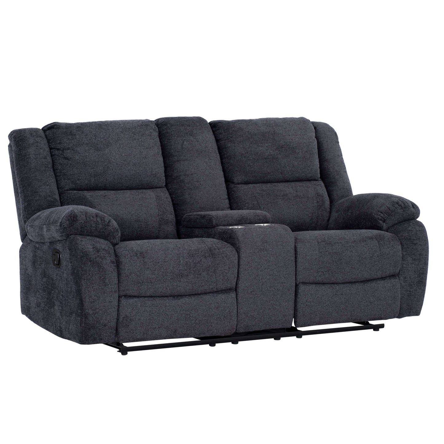 Arthur 76 in. Reclining Loveseat with Cupholder Console- front and side view