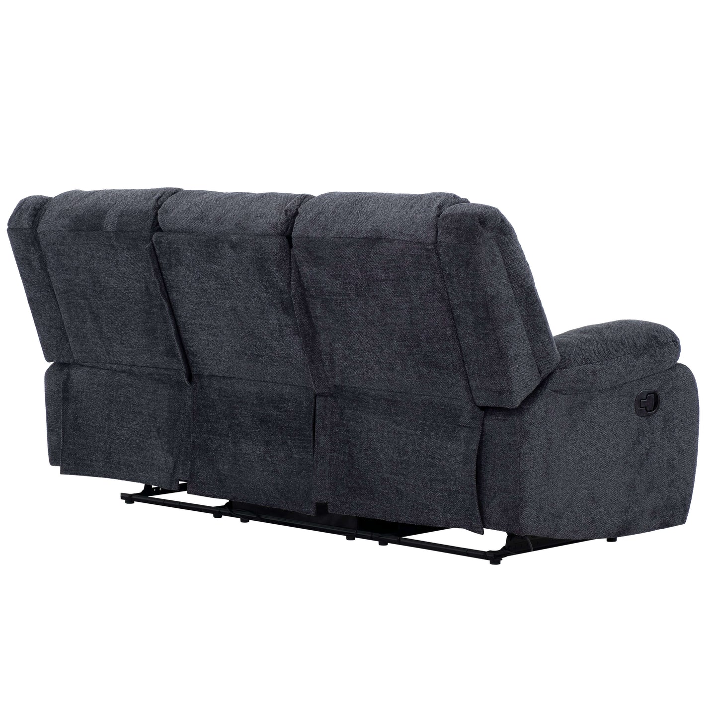 Arthur 87 in. Upholstered Reclining Sofa in Charcoal- back and side view