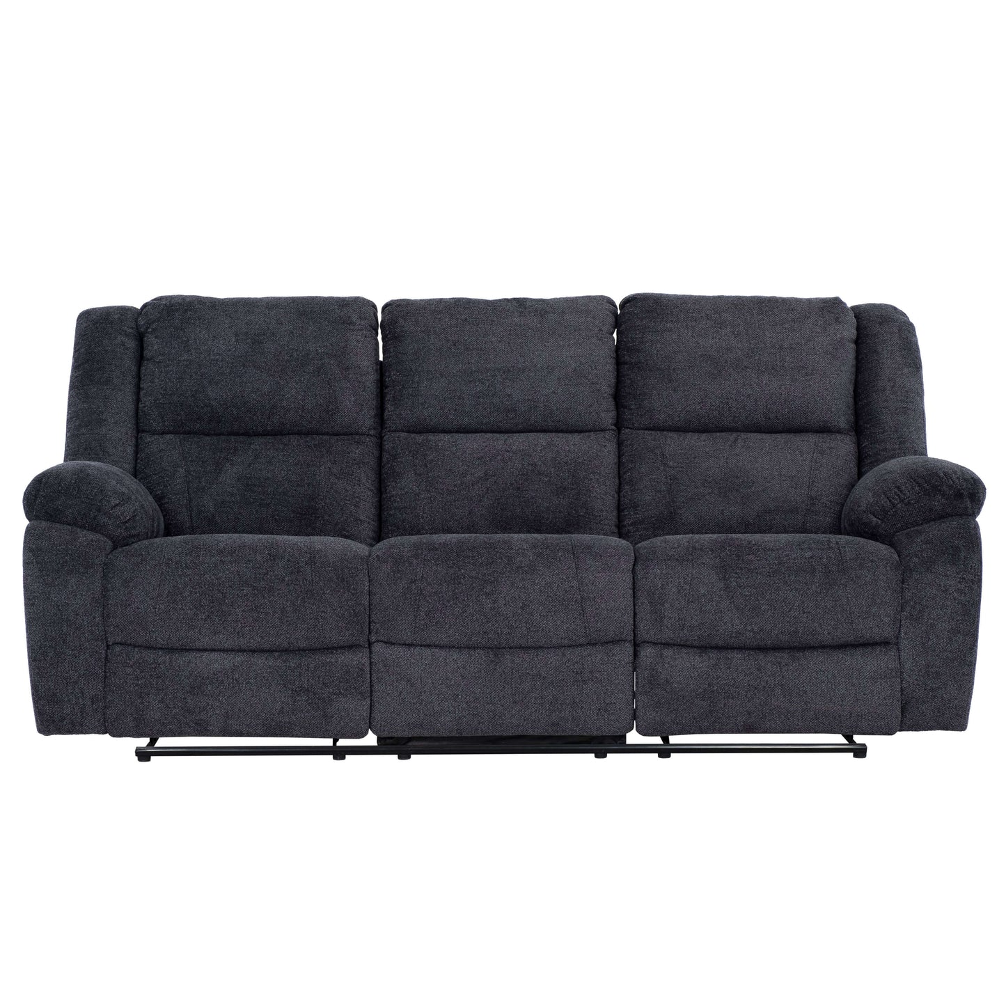 Arthur 87 in. Upholstered Reclining Sofa in Charcoal- front view with white background