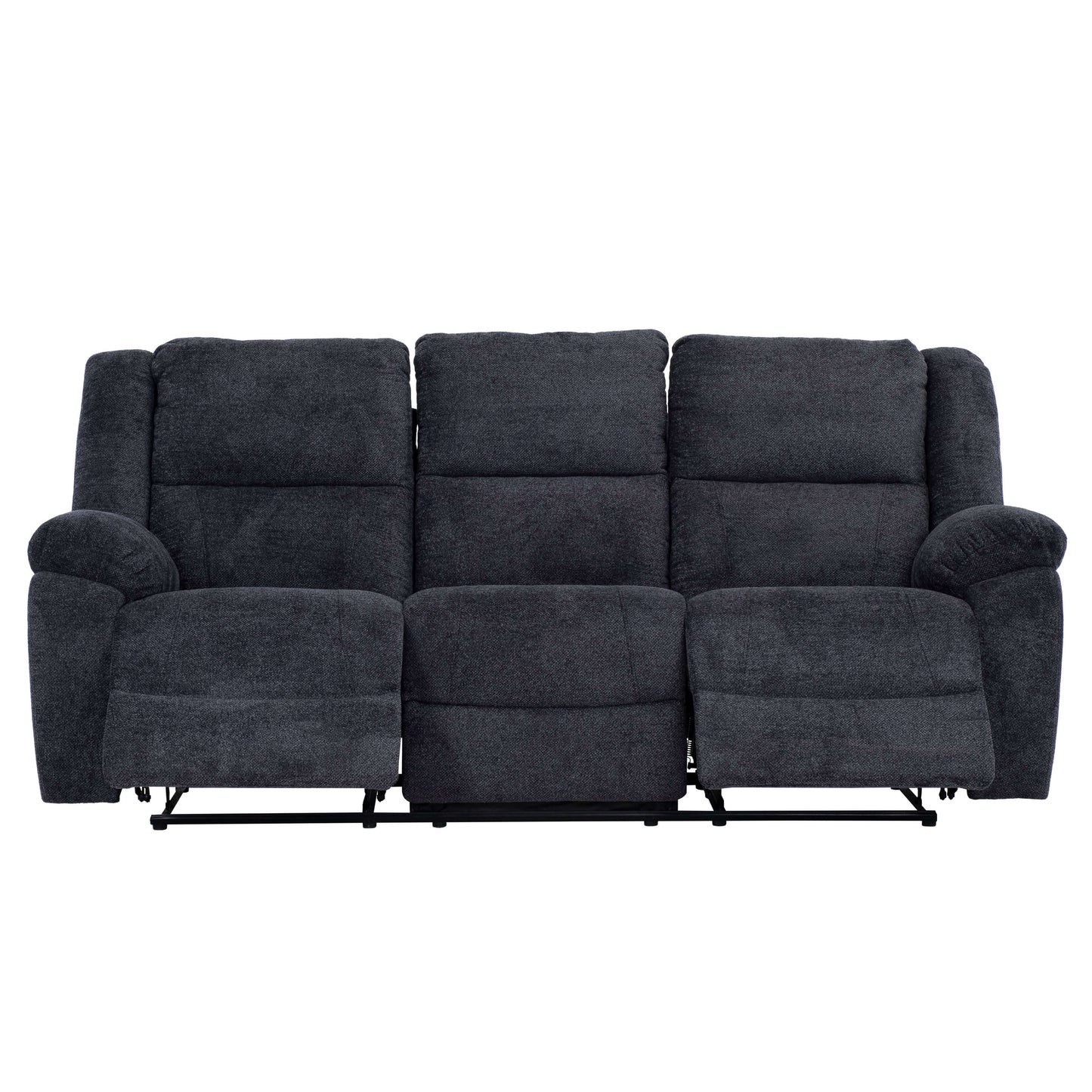 Arthur 87 in. Upholstered Reclining Sofa in Charcoal- open front view