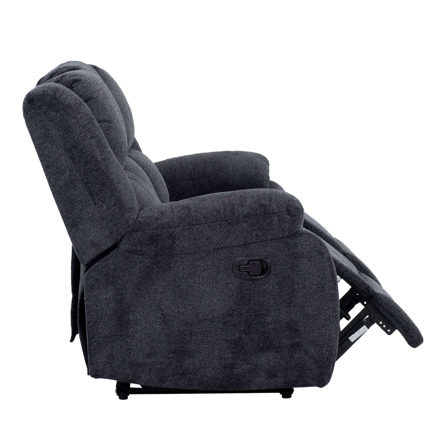 Arthur 87 in. Upholstered Reclining Sofa in Charcoal- open side view