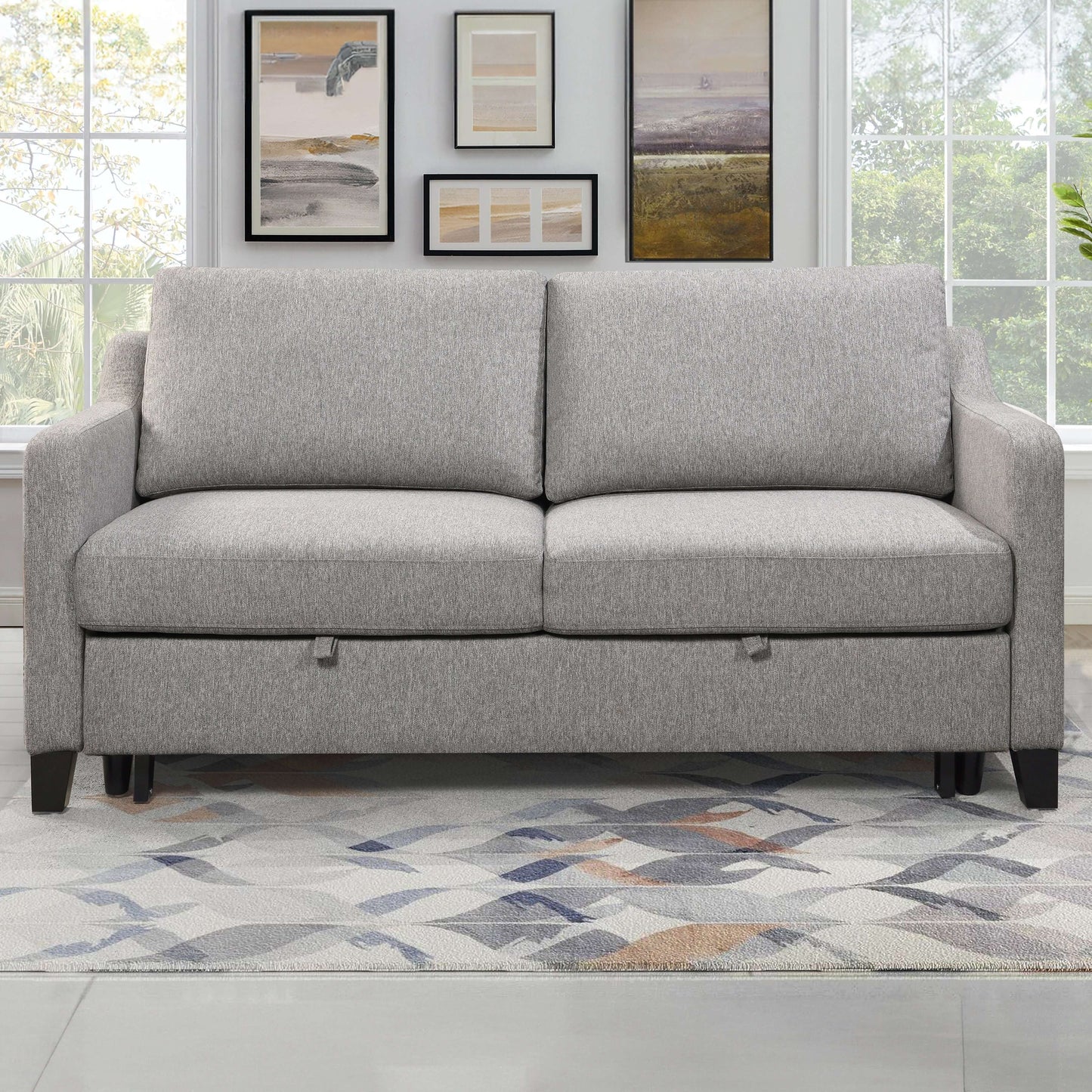 Caruso 69 in. Upholstered Condo Sofa Bed in Light Gray- front view