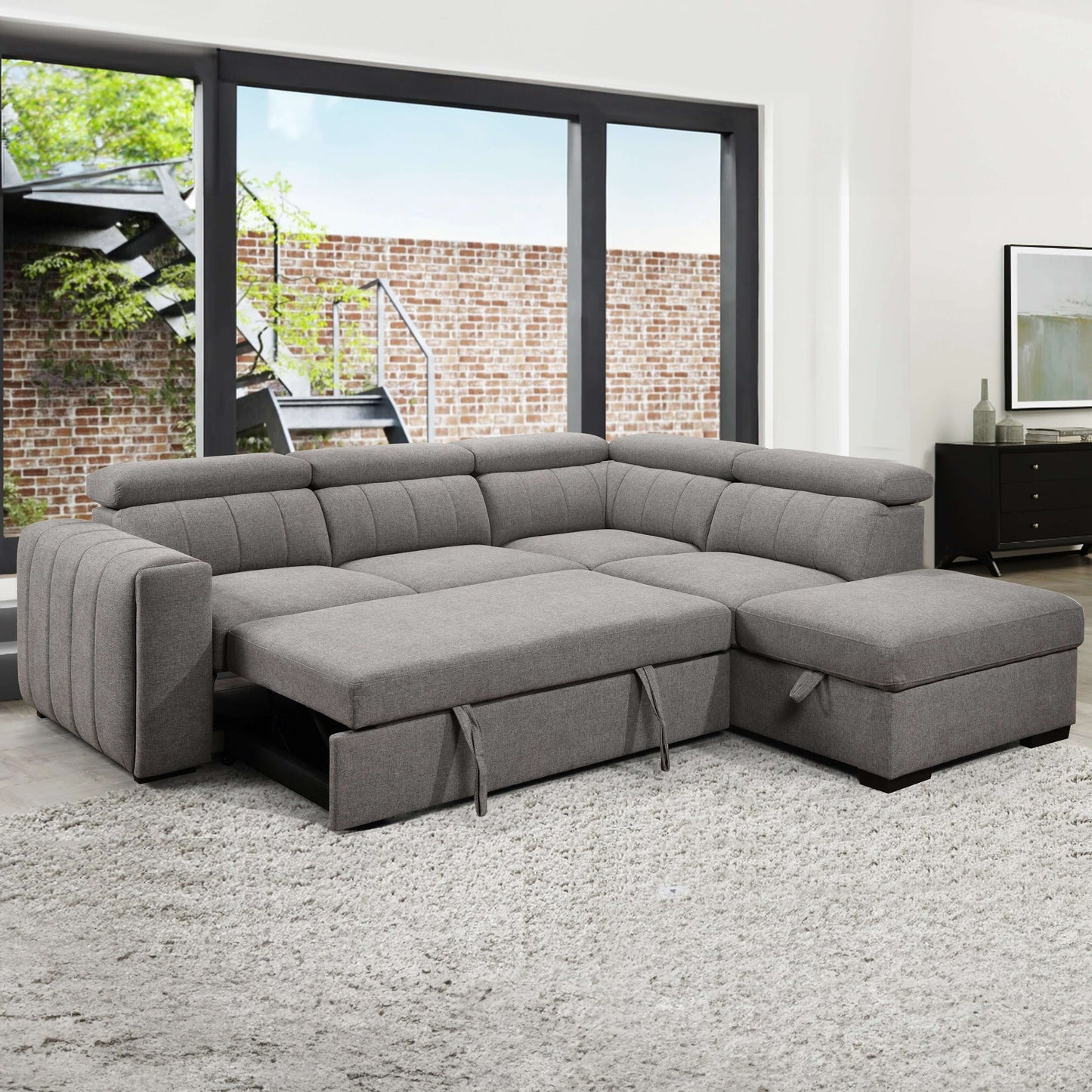 Nello 101 in. Right Facing Media Sleeper- zoomed in front view