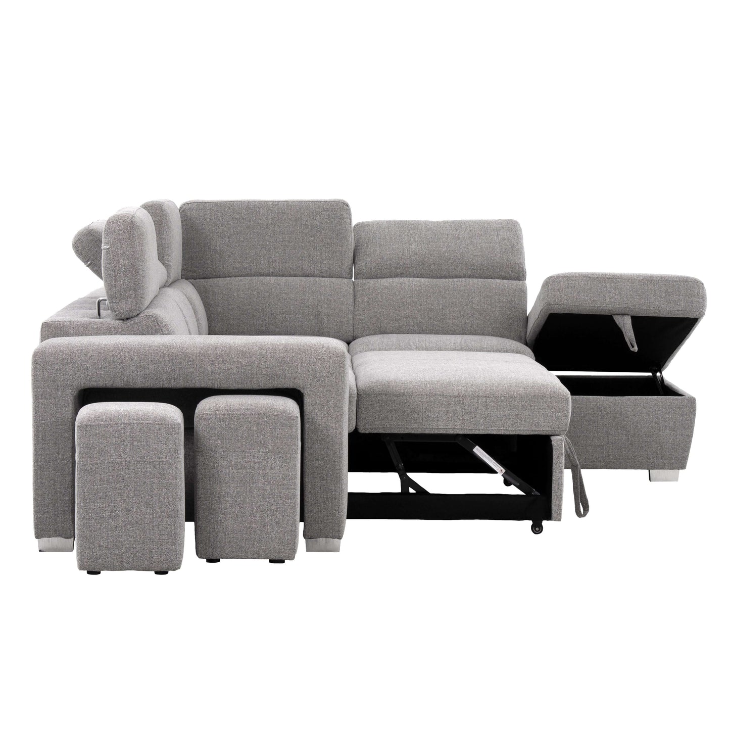 Pamina 105 in. Right Facing Sleeper Sectional- open front and side view