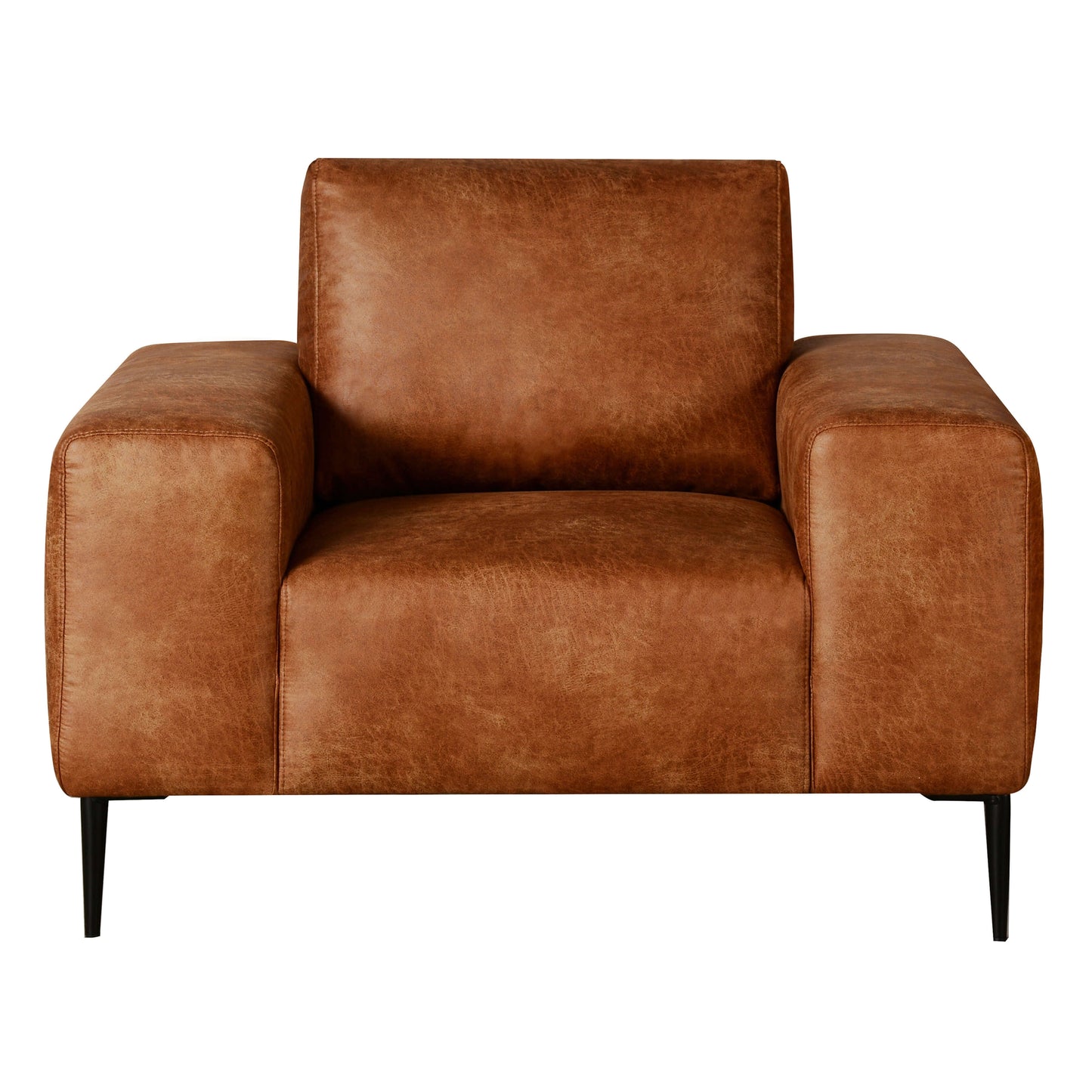Shonda 46 in. Tan Faux Leather Armchair- front view with white background
