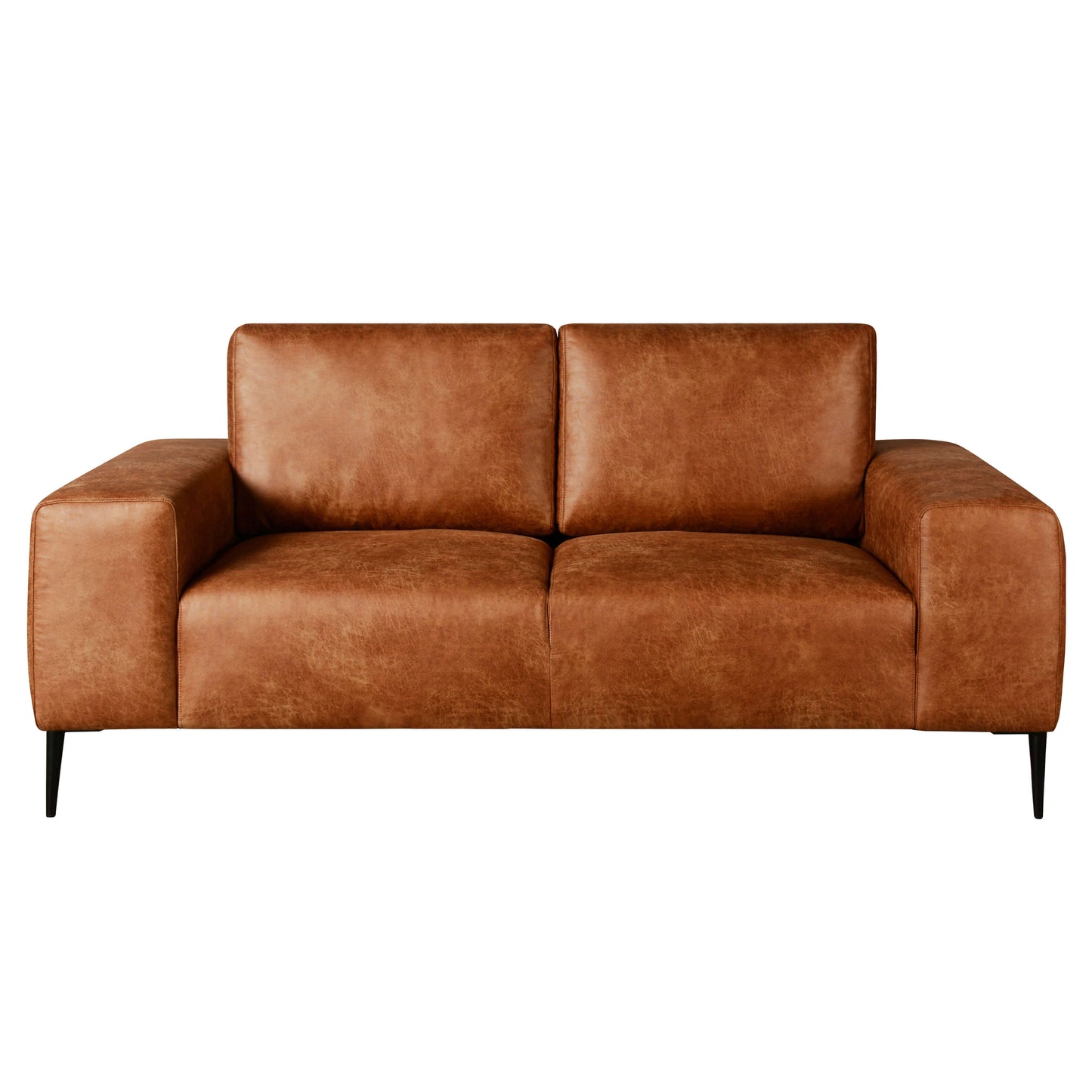 Shona 68 in. Tan Faux Leather Loveseat- front view with white background