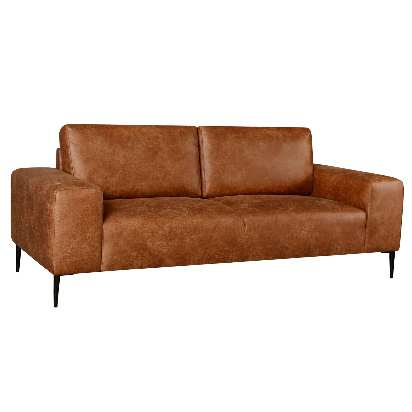 Shonda 84 in. Tan Faux Leather Sofa- front and side view