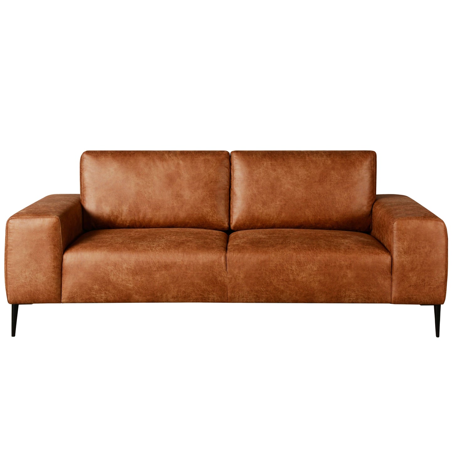 Shonda 84 in. Tan Faux Leather Sofa- front view with white background