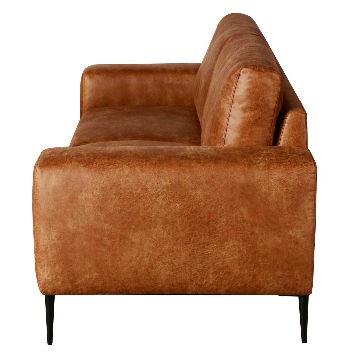 Shonda 84 in. Tan Faux Leather Sofa- side view