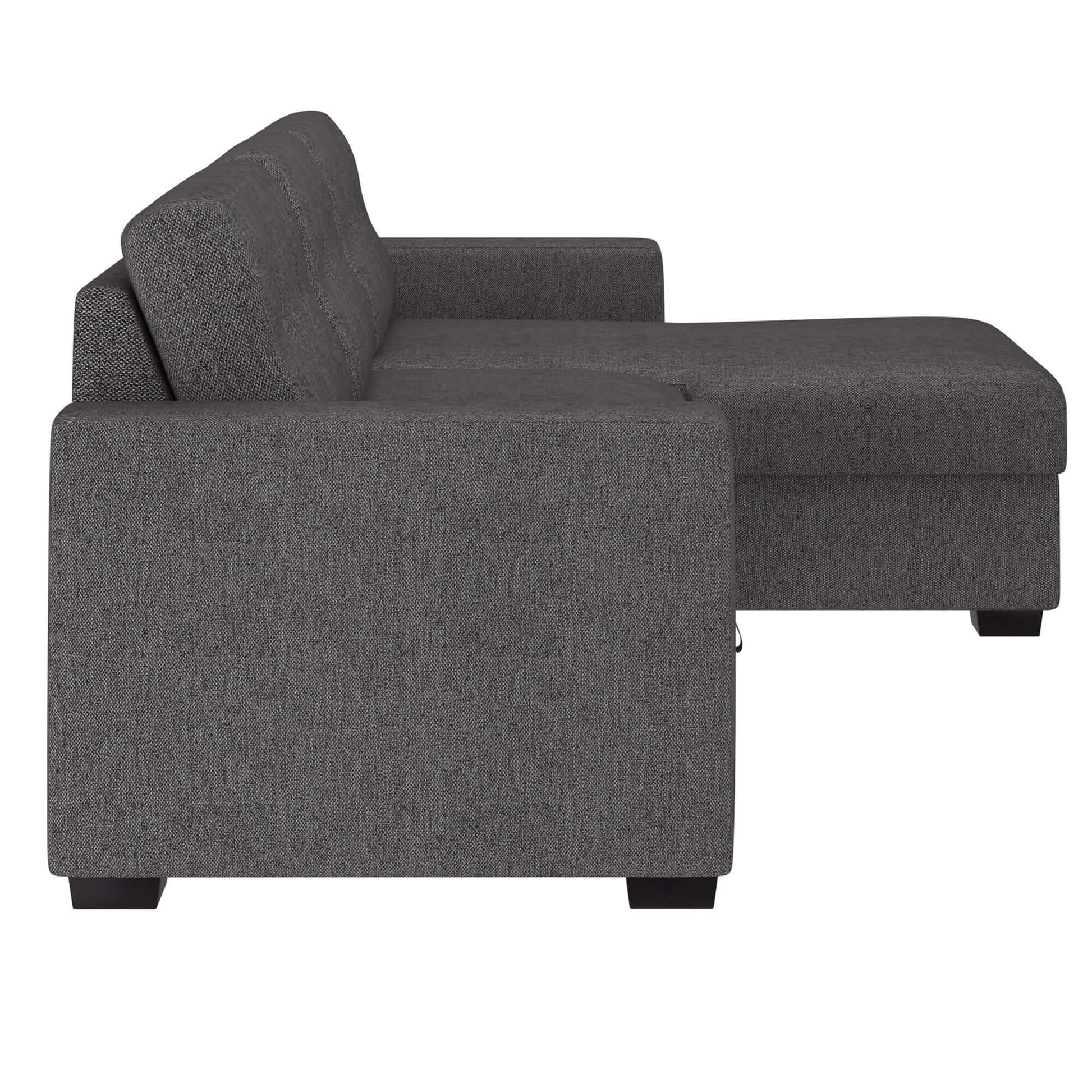 Tyson 93" Sectional Sofa w/Bed & Storage in Charcoal- side view