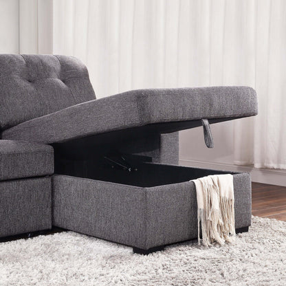 Tyson 93" Sectional Sofa w/Bed & Storage in Charcoal- open front view