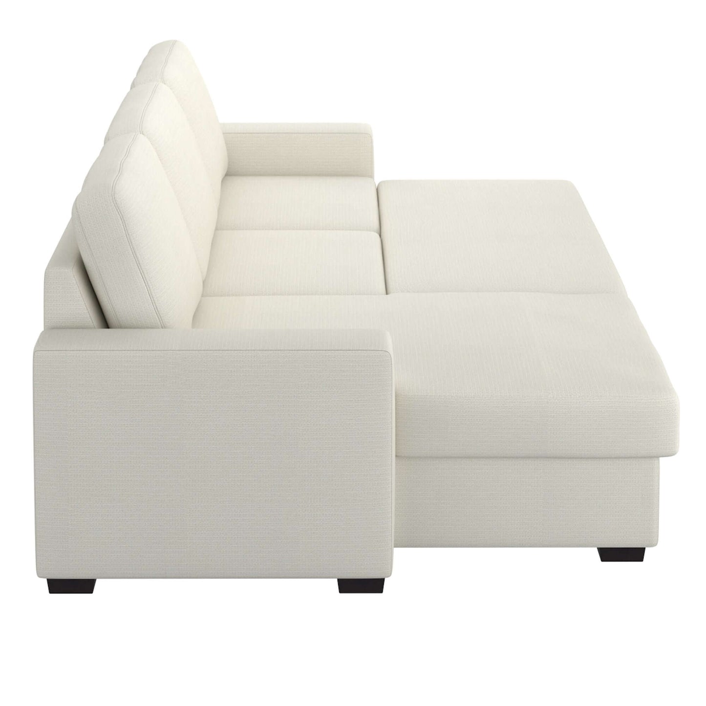 Alfonso 93.25" Sofa w/Bed & Storage in Beige Performance Fabric- side view