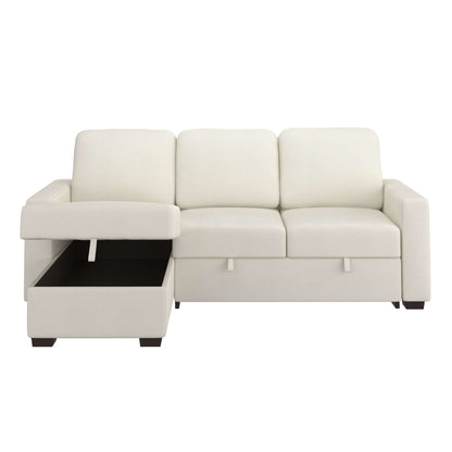 Alfonso 93.25" Sofa w/Bed & Storage in Beige Performance Fabric- open front view