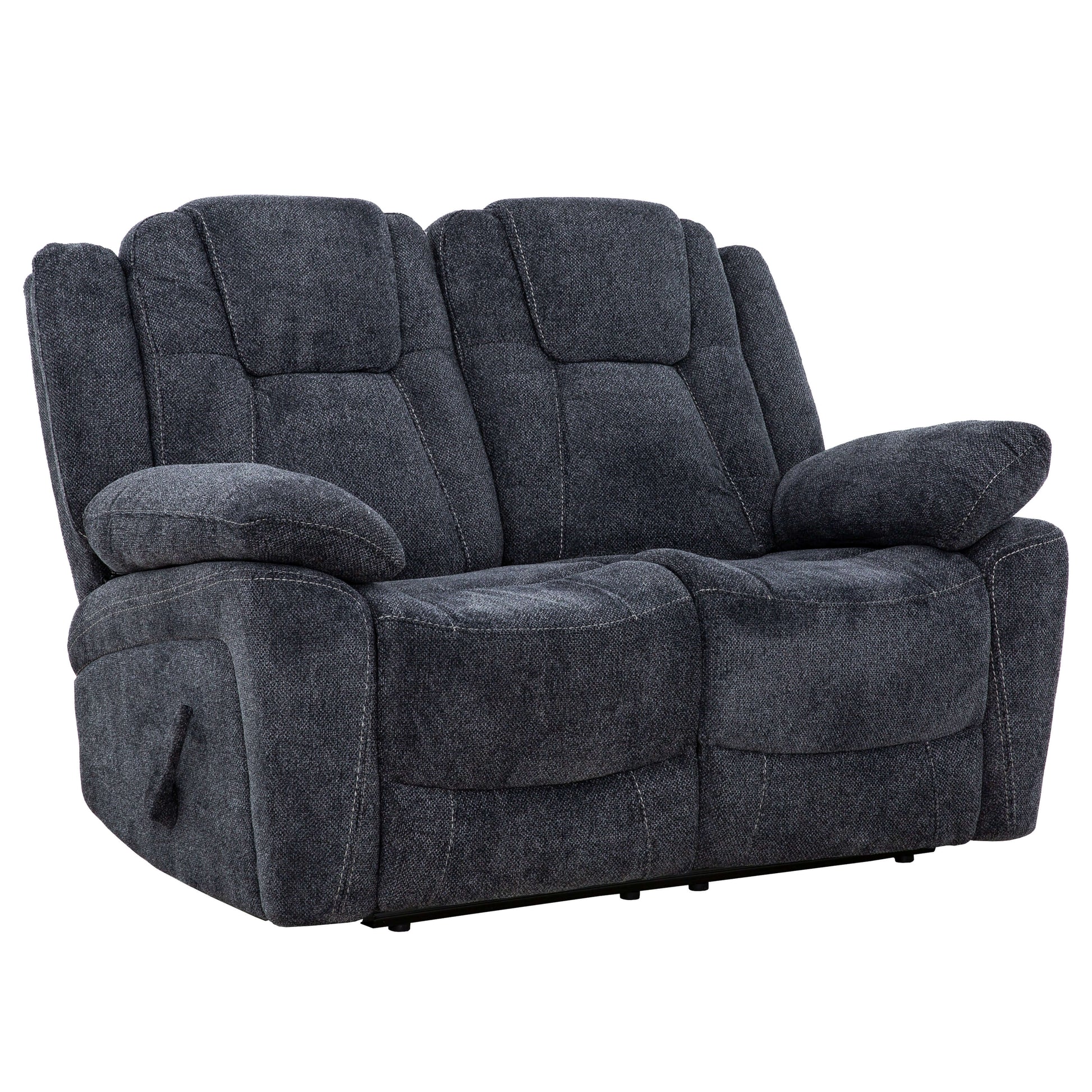 SMS Anakin 59 in. Dark Grey Fabric Reclining Loveseat- front and side view 