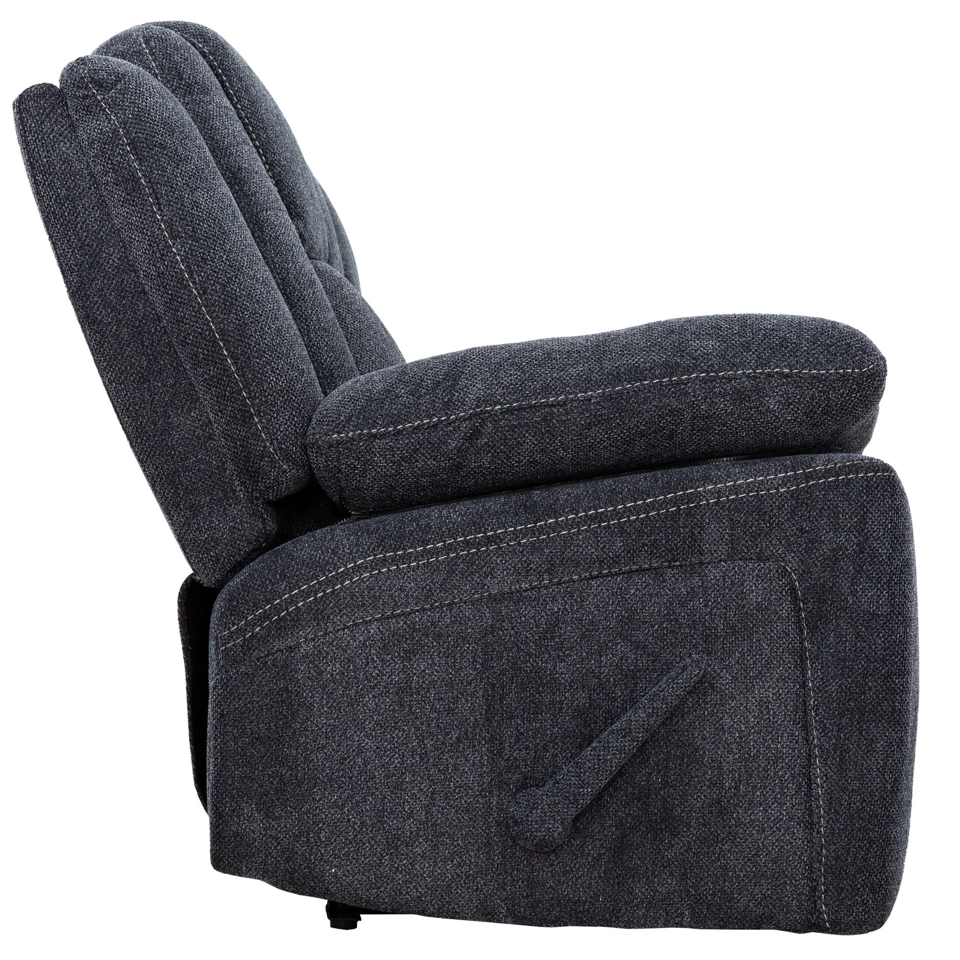 Anakin 80 in. Dark Grey Fabric Reclining Sofa with Lever-side view
