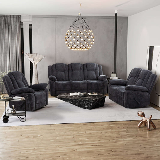 Anakin 80 in. Dark Grey Fabric Reclining Sofa with Lever- front view