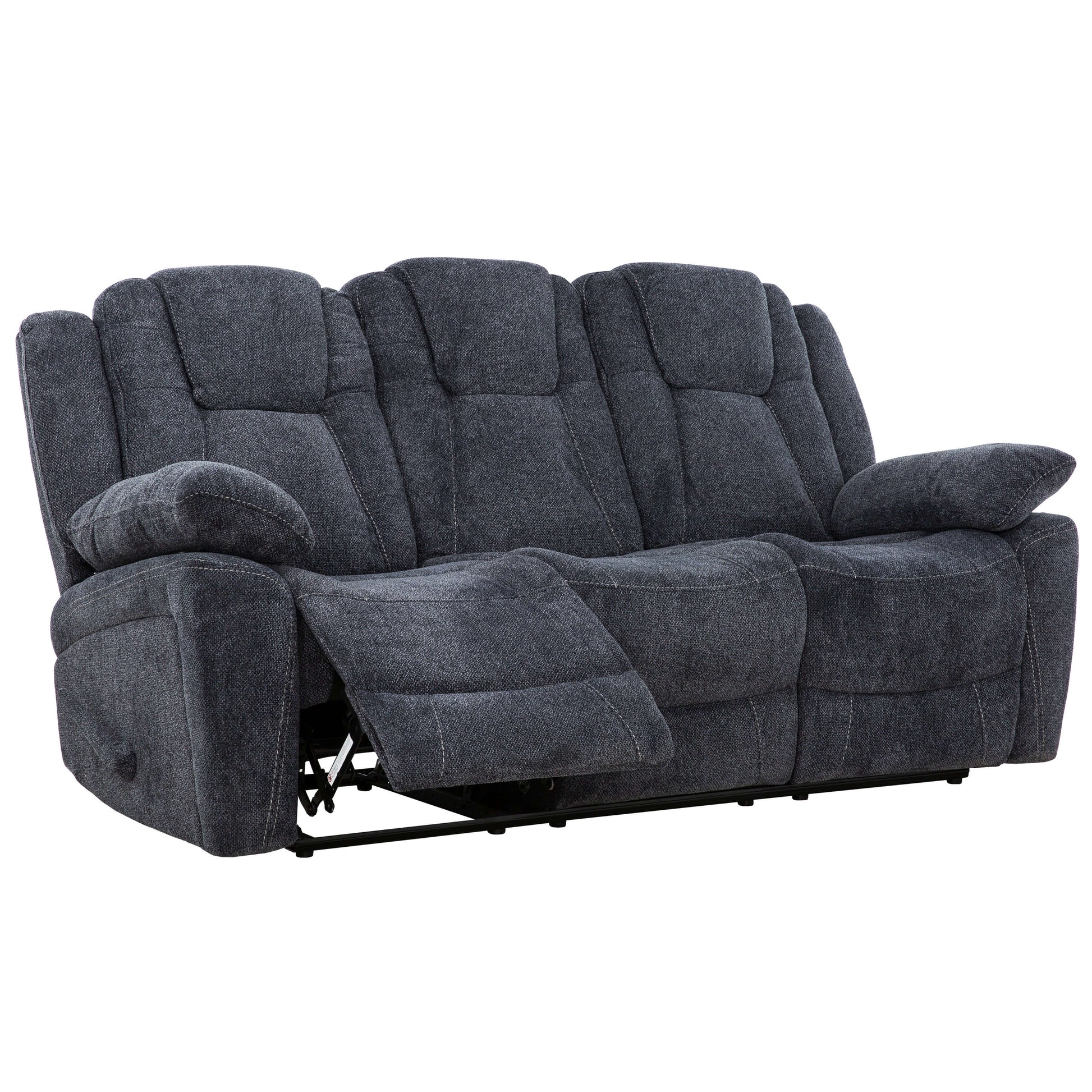 Anakin 80 in. Dark Grey Fabric Reclining Sofa with Lever- open front and side view