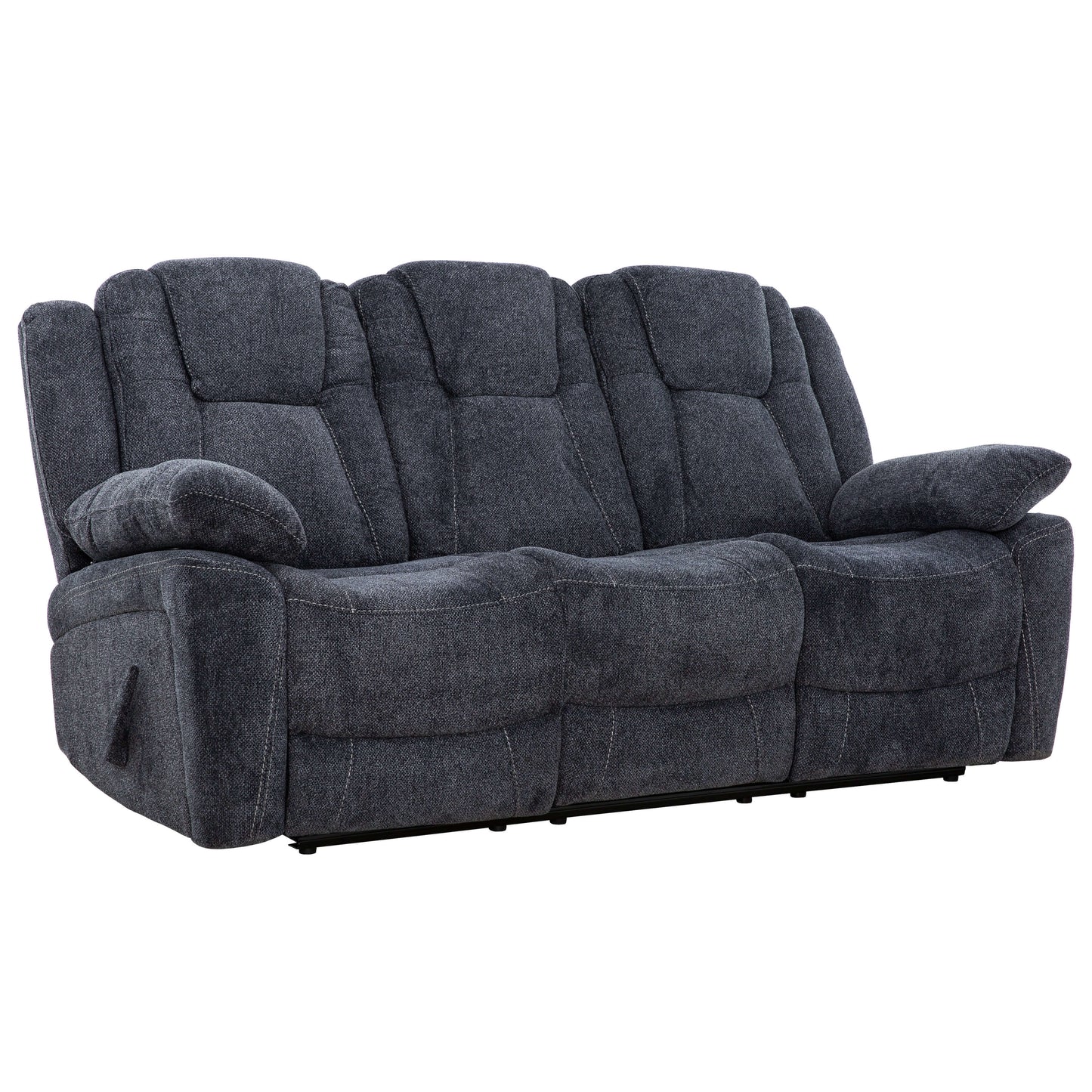 Anakin 80 in. Dark Grey Fabric Reclining Sofa with Lever- front and side view