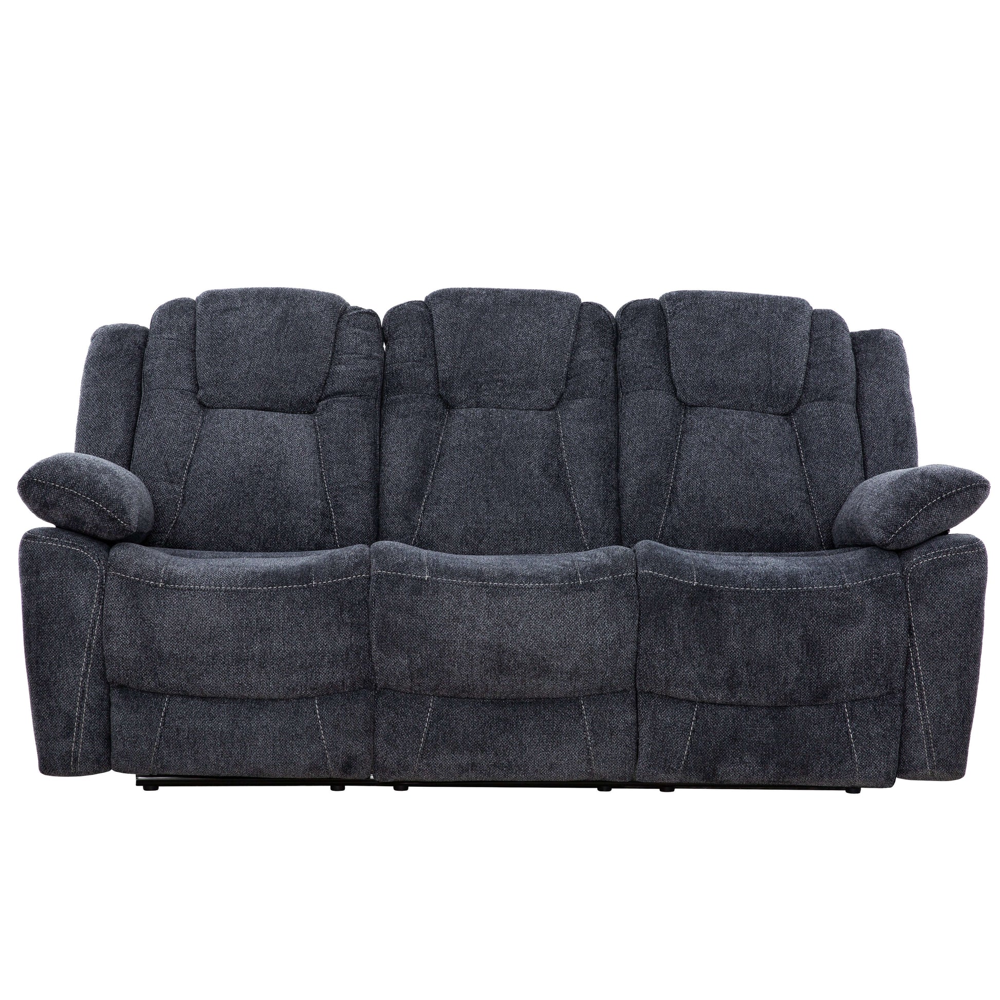 Anakin 80 in. Dark Grey Fabric Reclining Sofa with Lever- front view with white background