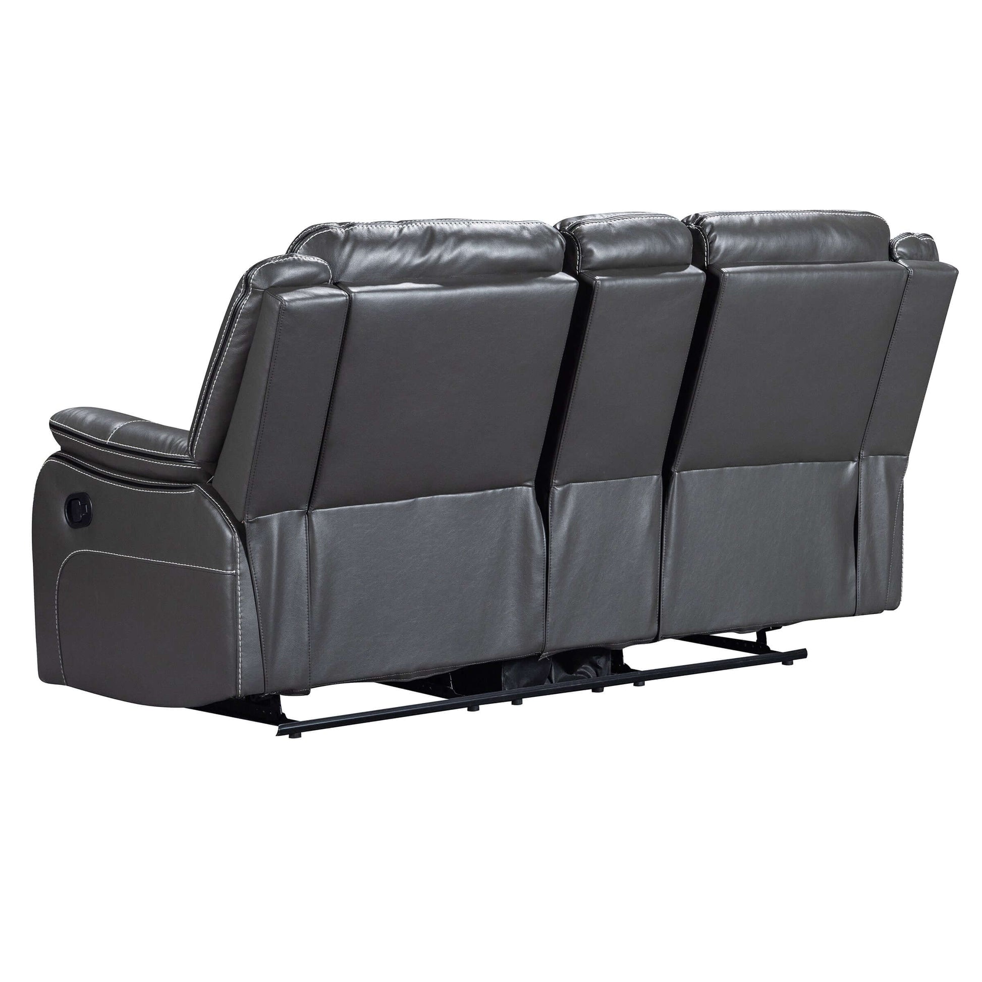 Declan 75 in. Reclining Loveseat with Cupholder Console- back and front view